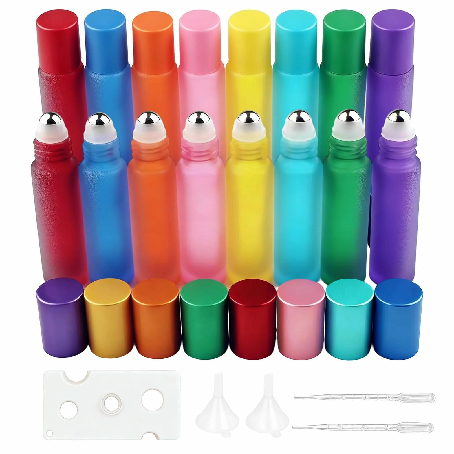 Bottiglie Flaconcini Vuoti per Oli Essenziali, 16 Pz 10ml, Flaconi in Vetro Satinato Colorato con Sfera in Acciaio Inossidabile, Perfetti per Aromaterapia, Profumo e Massaggio