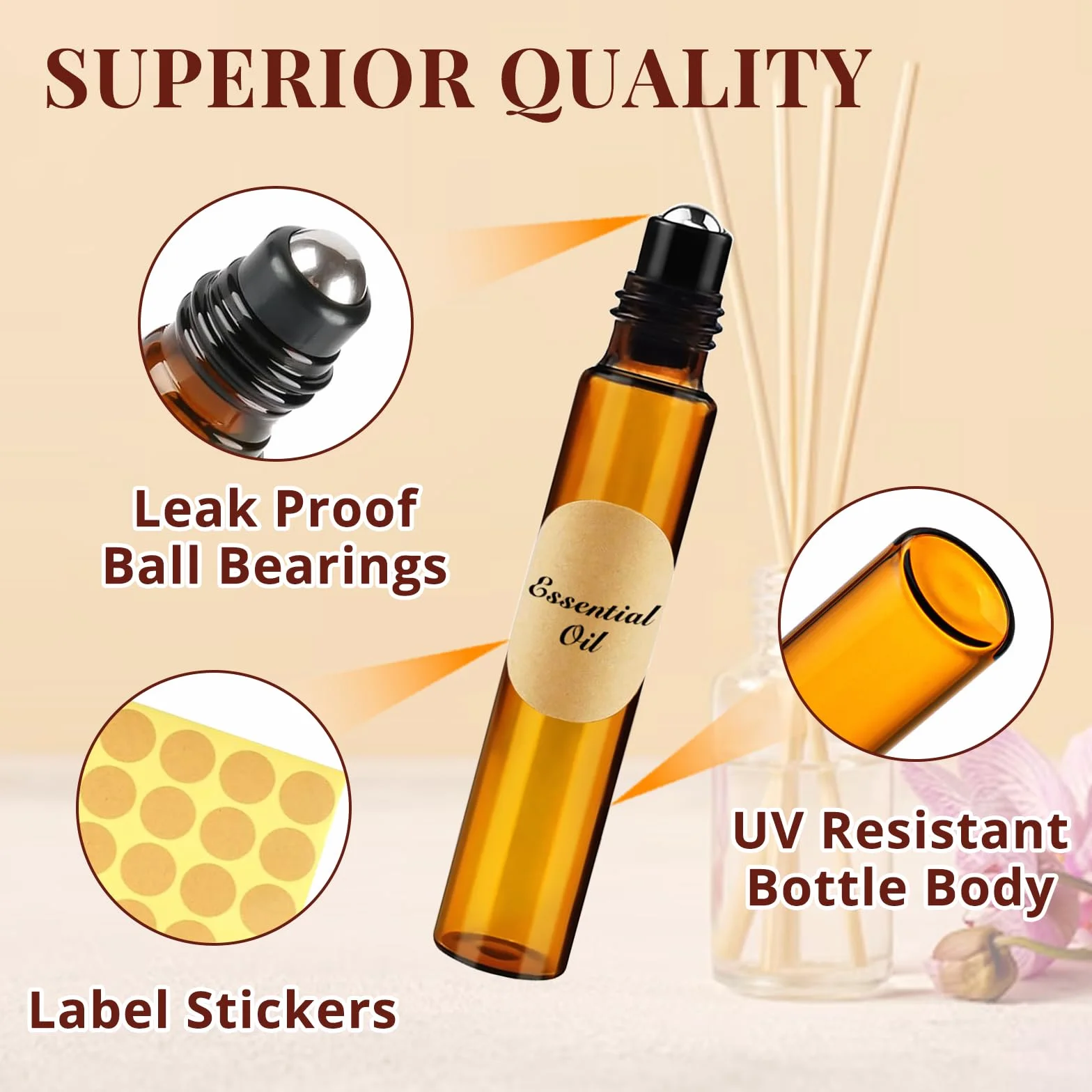 Redamancy Rollon - Bottiglie di vetro per oli essenziali, 10 ml, bottiglie roll-on, bottiglie vuote, bottiglie di vetro marrone per oli, fragranze e cosmetici