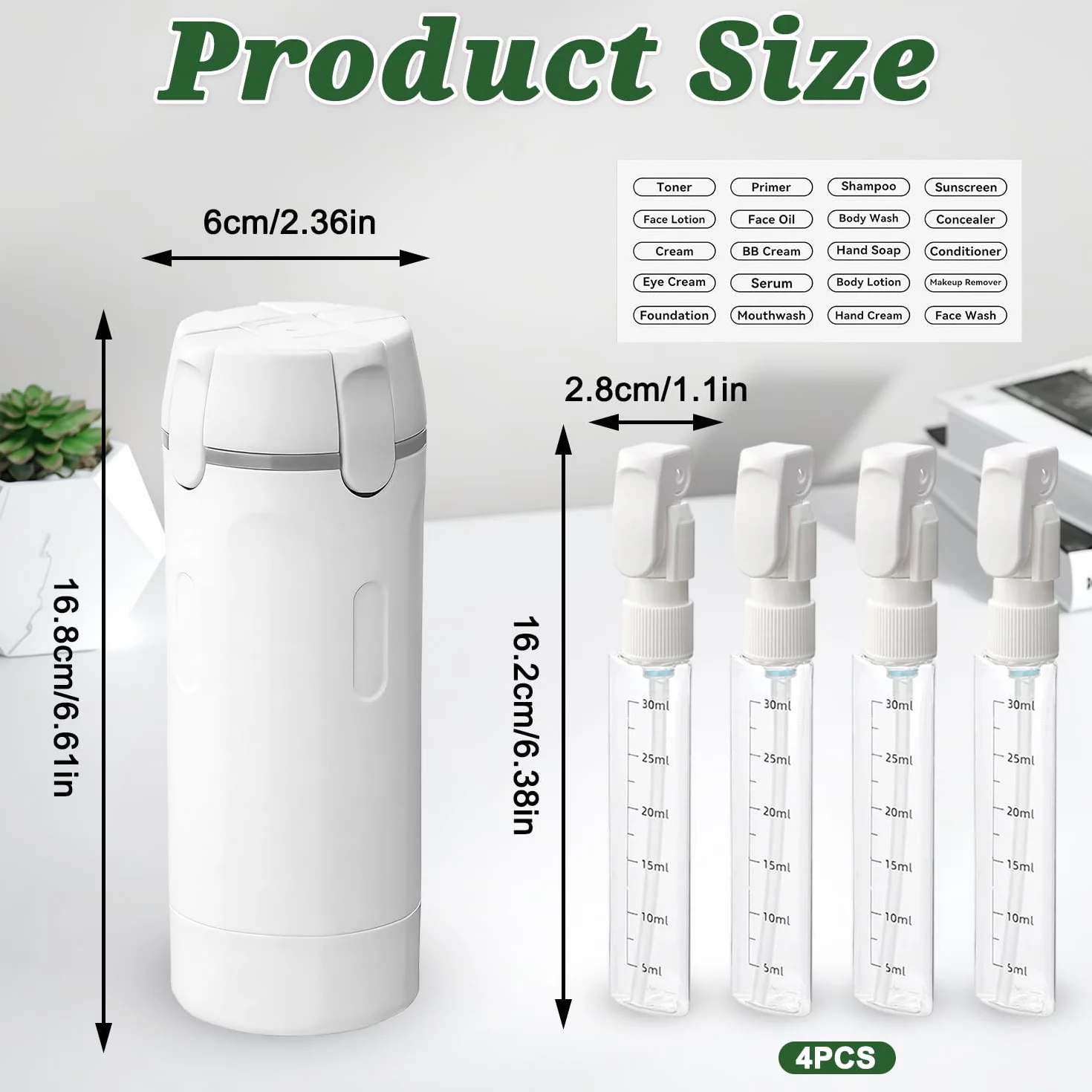 Dispenser da viaggio 4 in 1, Set di flaconi dispenser da viaggio 4 in 1, Dis-penser da viaggio ricaricabile, Contenitori Portatili a Prova di Perdite, Kit Viag-gio Aereo Bagaglio a Mano (M2)