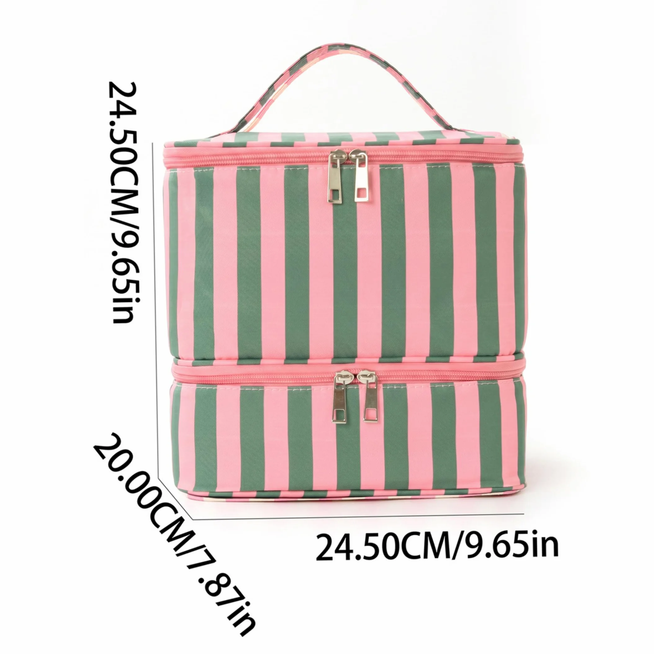 Borsa organizer per smalti, organizer a doppio strato con scomparti multipli, borsa per kit unghie di grande capacità, a strisce verdi e 1