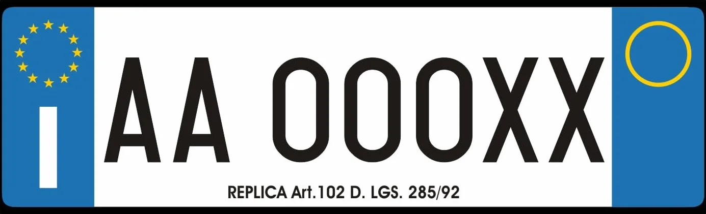 Targa Replica Anteriore in Alluminio Personalizzabile Art. 102 D.Lgs. 285/92 Publi 2000