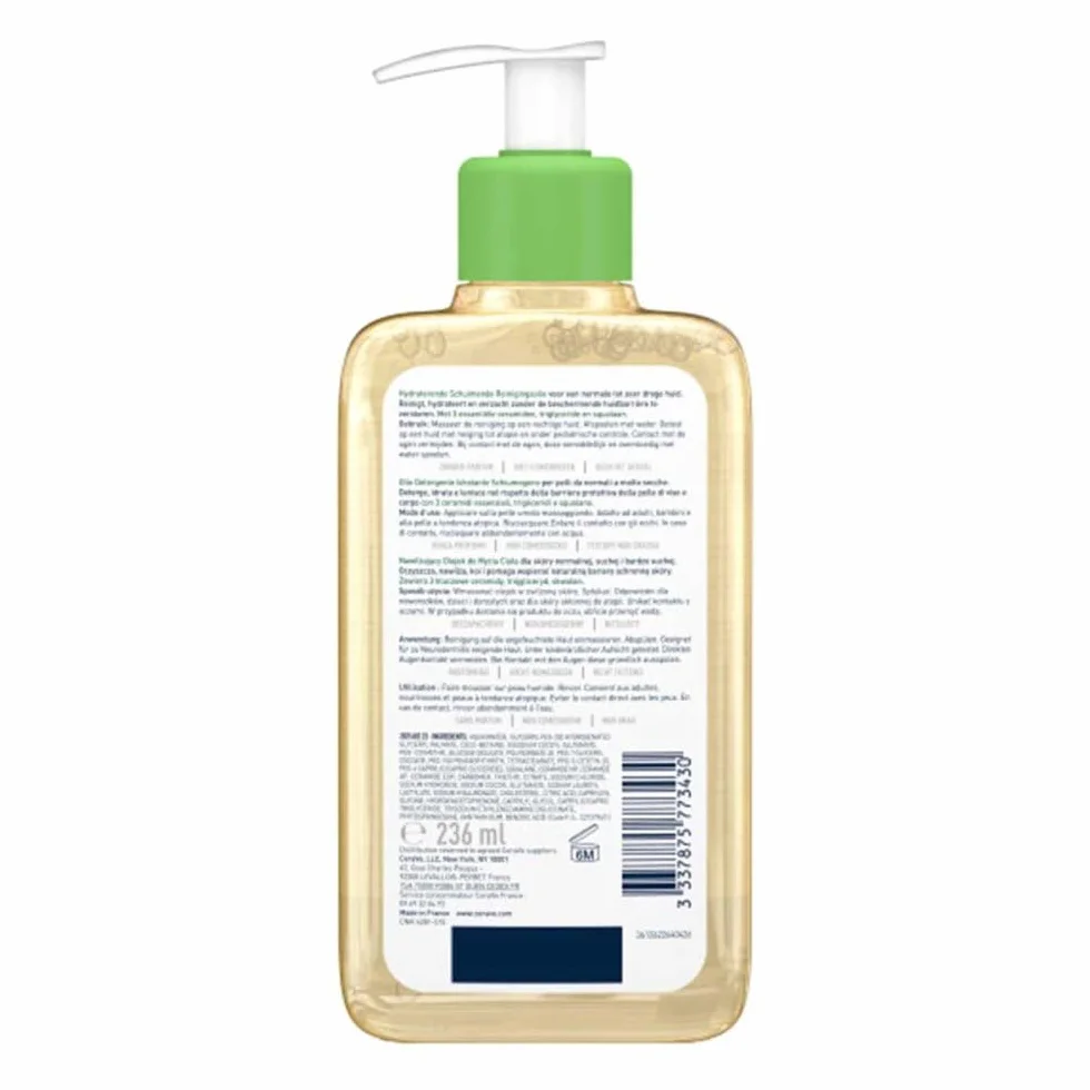 Olio Detersivo Idratante Schiumogeno 236 ml per Viso e Corpo - Deterge e Idrata senza Seccare la Pelle, Adatto a Tutti i Tipi di Pelle