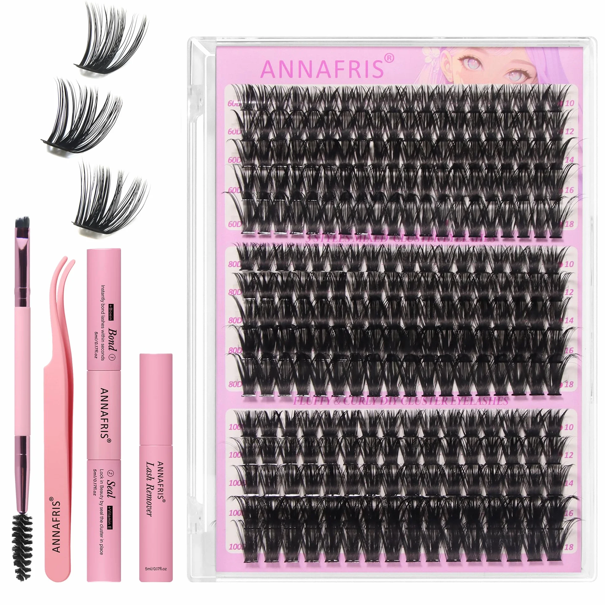 Ciglia Finte Ciuffetti Kit 60D+80D+100D Naturali D Curl 10-18mm DIY Extension Cluster Lashes