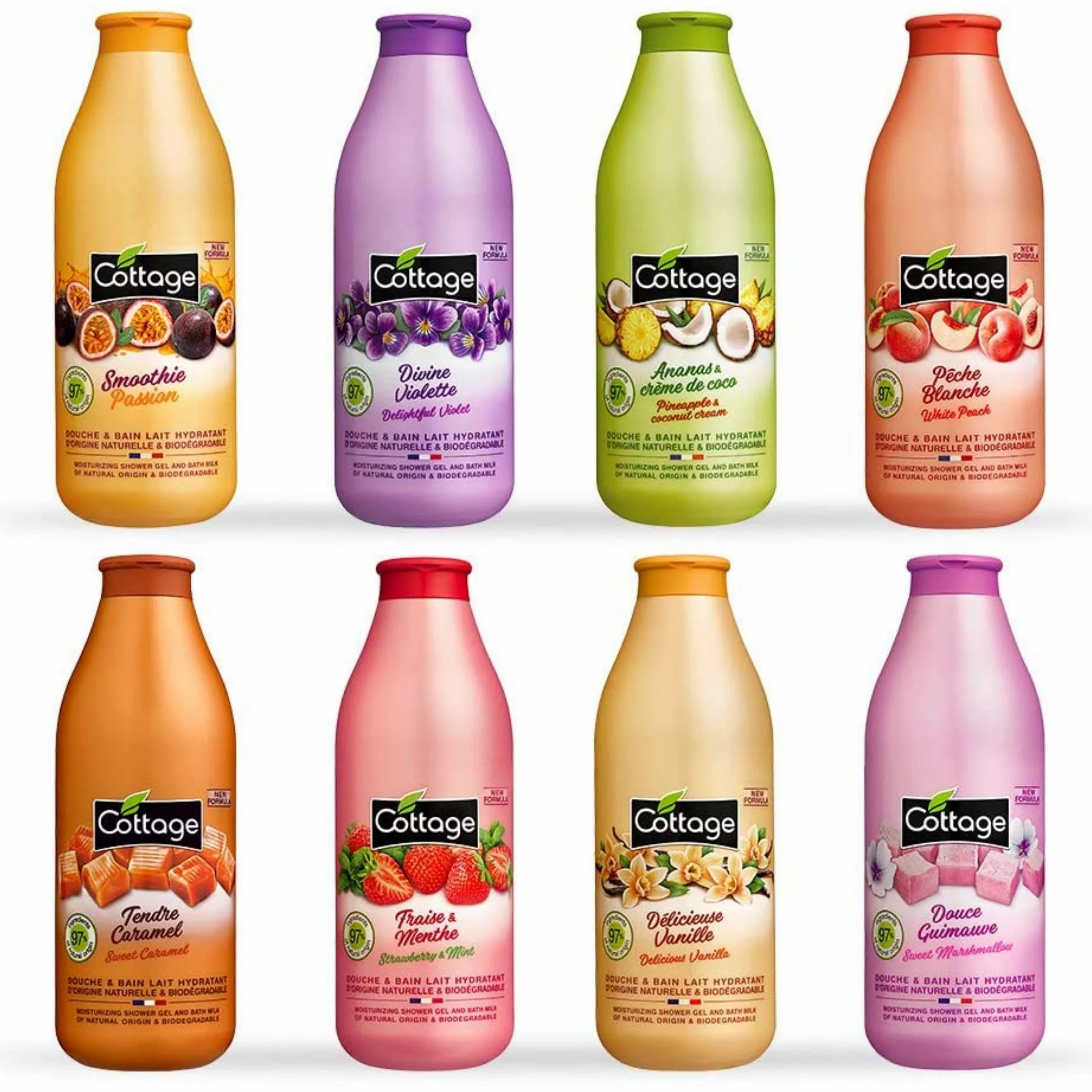 Cottage | Bagno & Gel Doccia [ Latte Idratante | Divina Viola 97% Ingredienti di Origine Naturale | Confezione da 2 Bottiglie da 750 ml