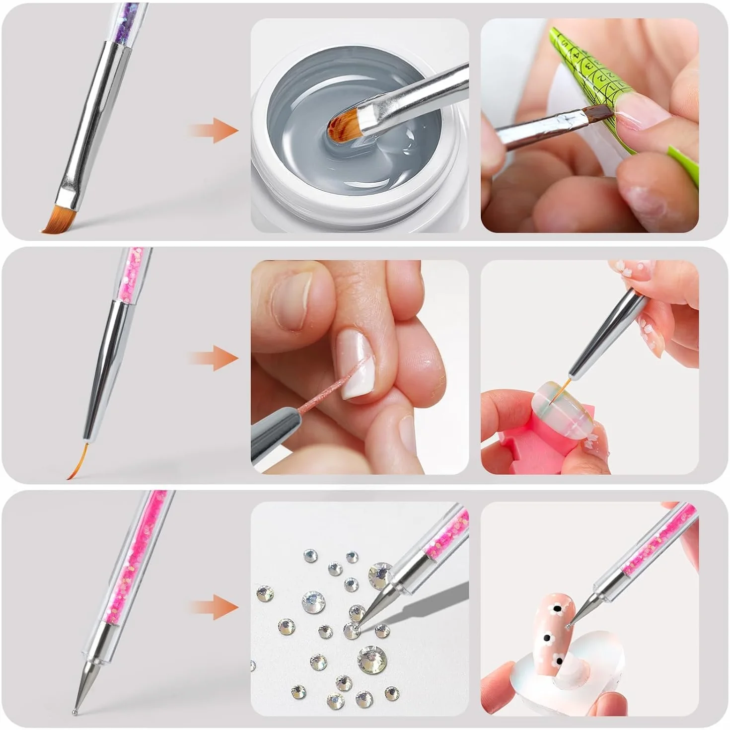 Nail Art Dotting Pen 8 pz doppia estremità con spazzola spugna per manicure french e gel UV