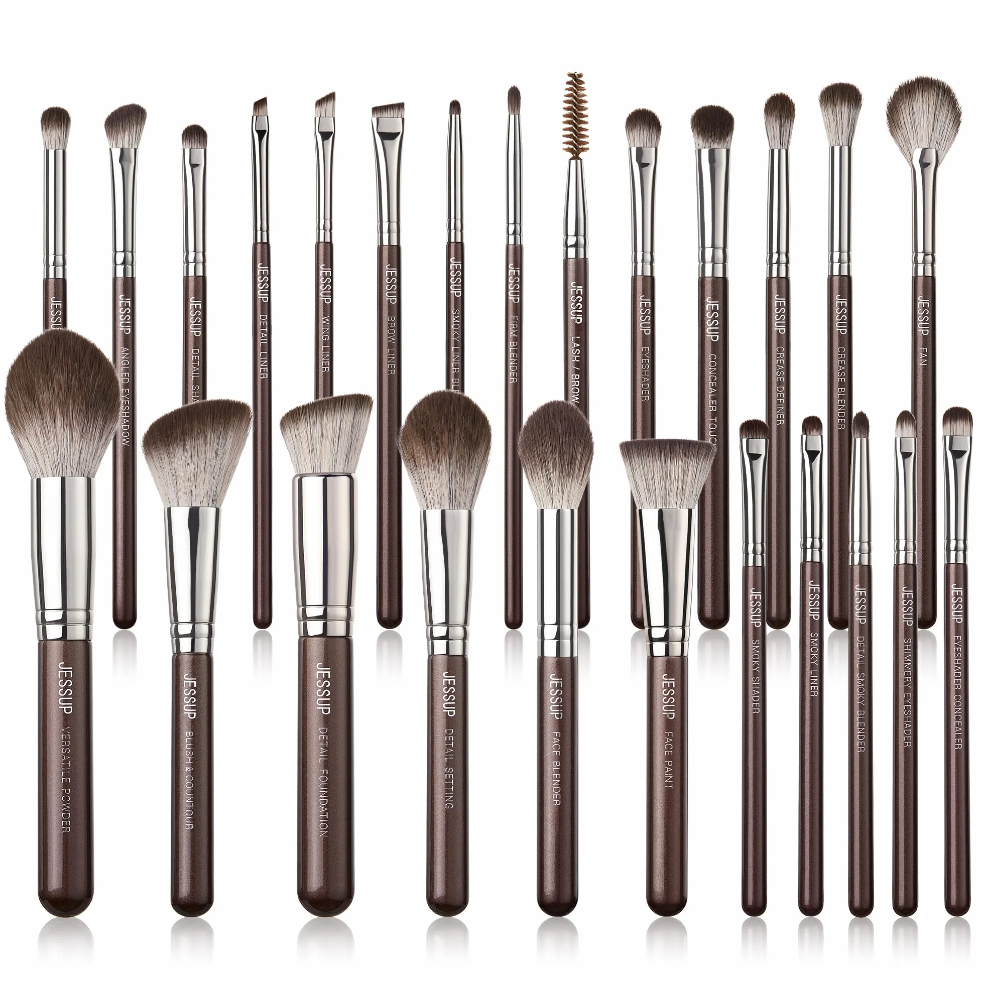 Jessup Pennelli Make Up Set pennelli trucco professionali 25 pezzi sintetici alta qualità fondotinta Ombretto Sfumatura Correttore Fard Contorno Terra Abbronzante Eyeliner Marrone brillante T511