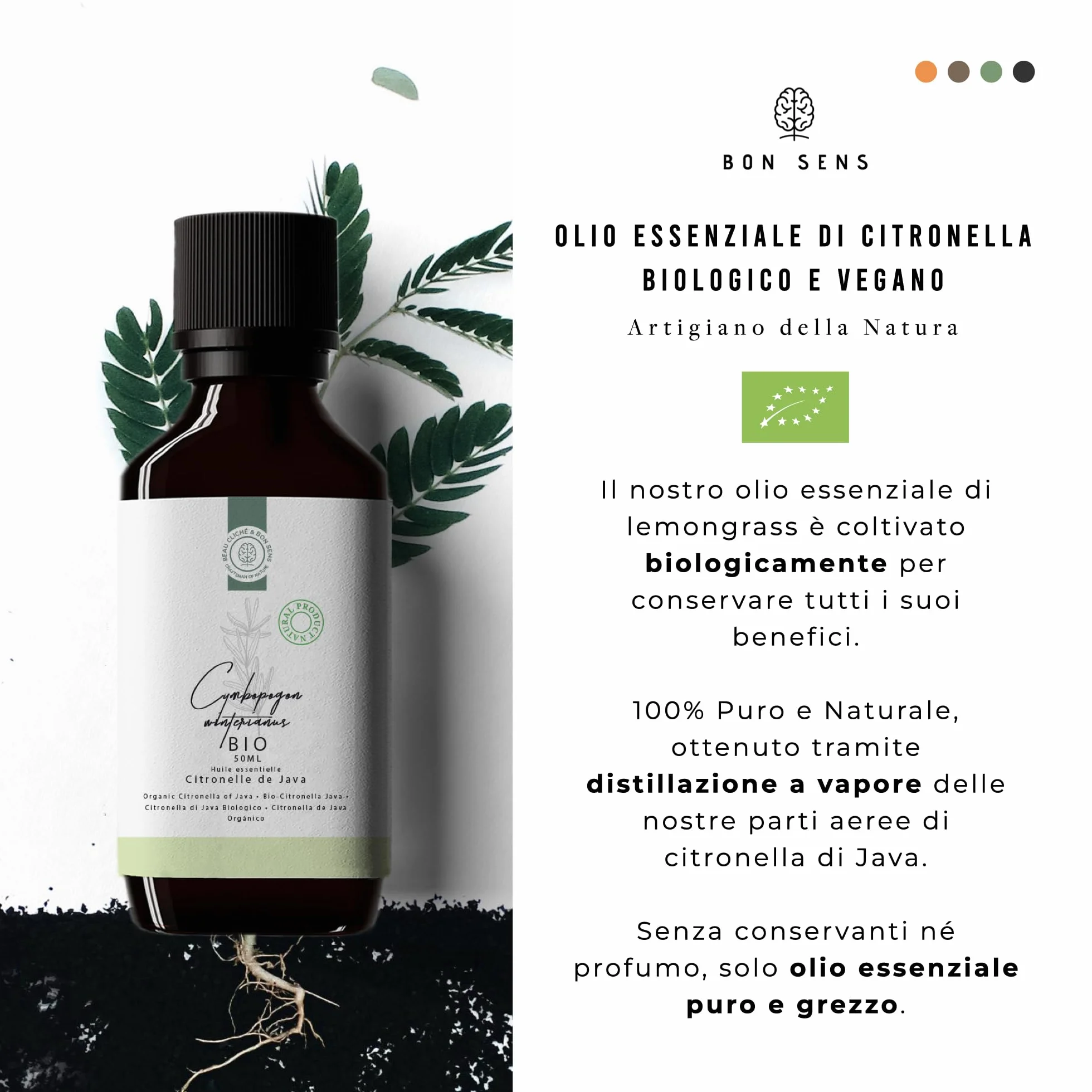Olio Essenziale di Citronella BIO 50ml - 100% Puro - Repellente Naturale Anti Zanzare
