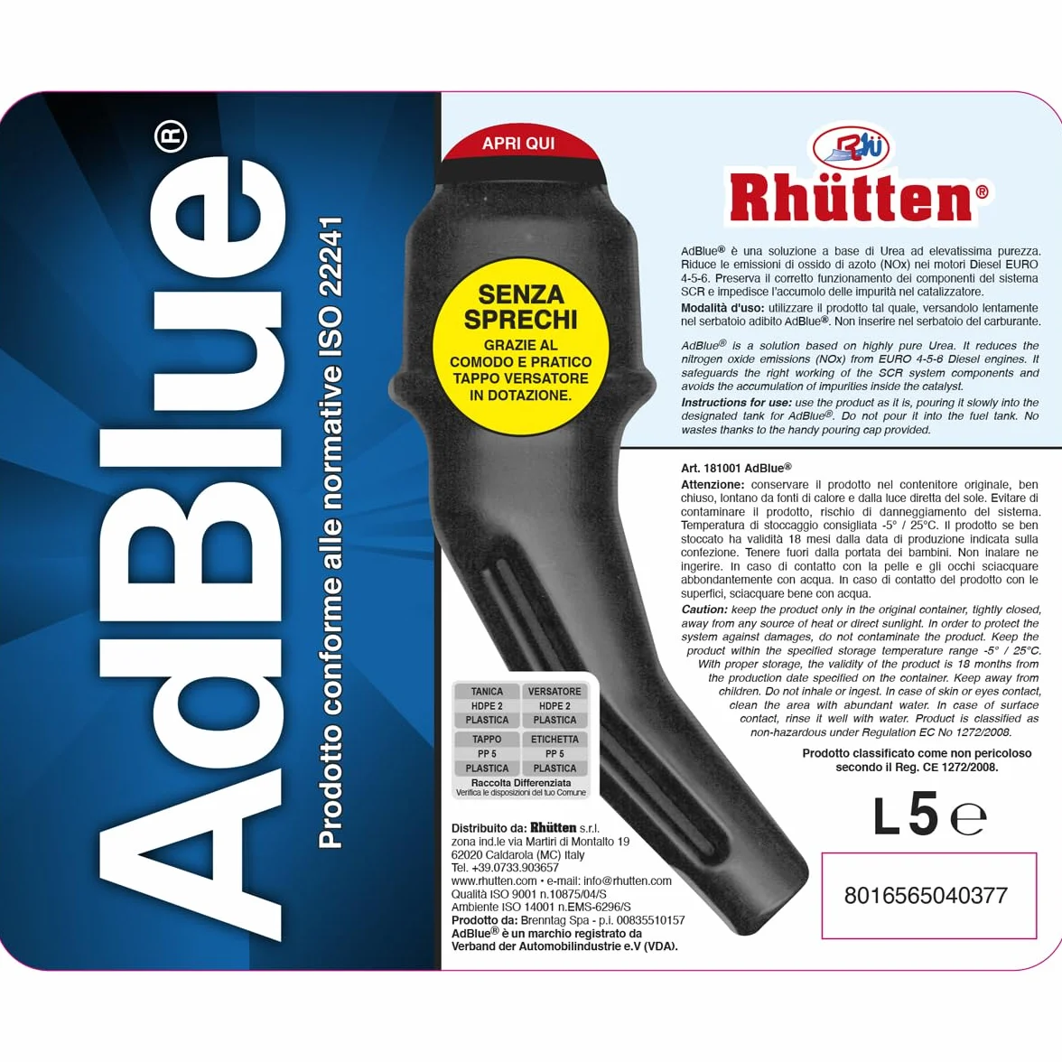 Basf AdBlue Additivo di Sintesi Urea Purissima ISO 22241 5L