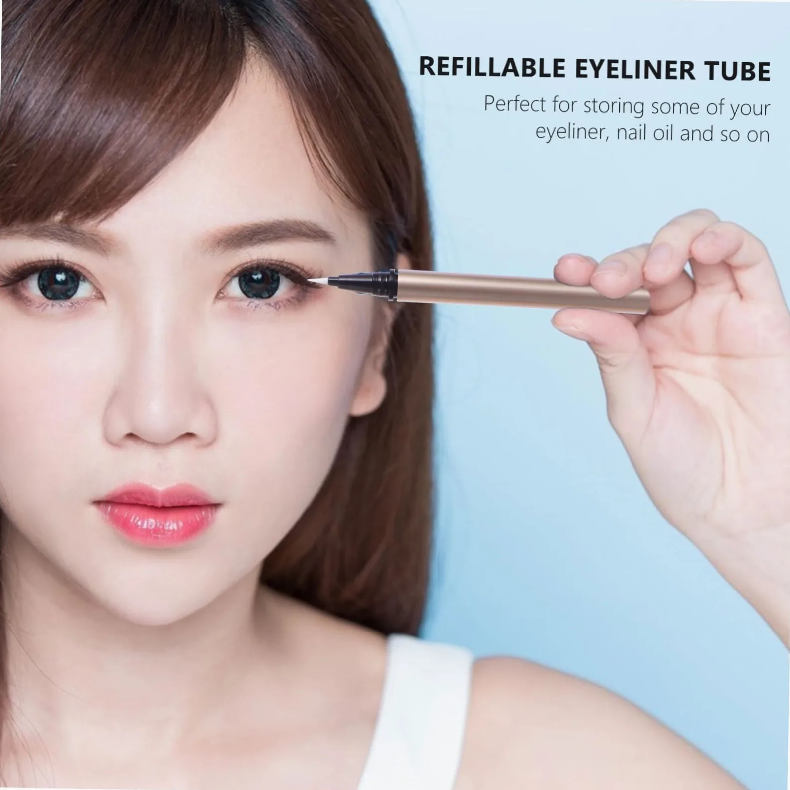 Set da 5 Tubetti Vuoti per Eyeliner 1ml in Plastica Color Oro Ricaricabili e Leggeri per Rivenditori di Cosmetici