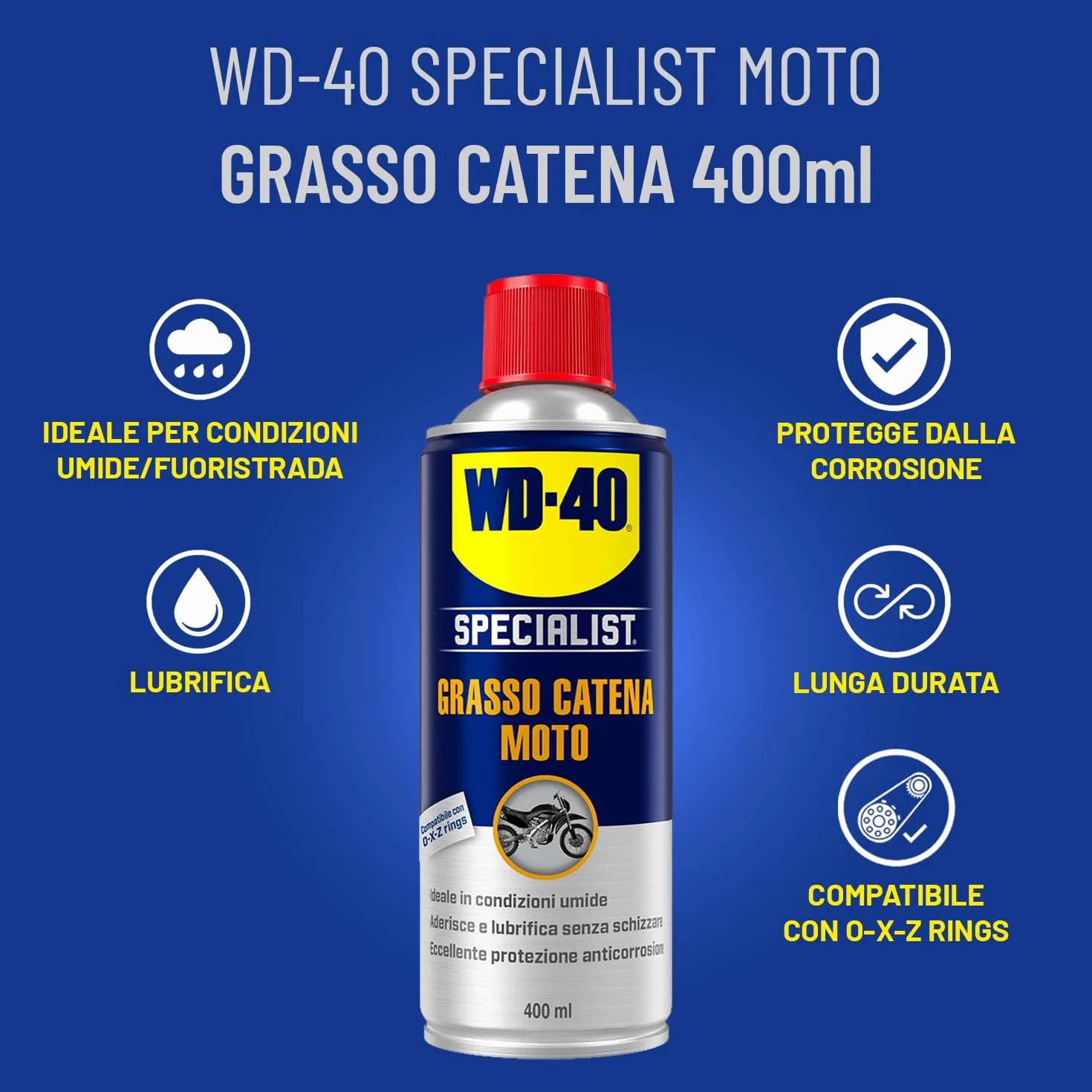 WD-40 Specialist Grasso Catena Moto Spray 400ml Lubrifica Antiruggine O X Z Rings