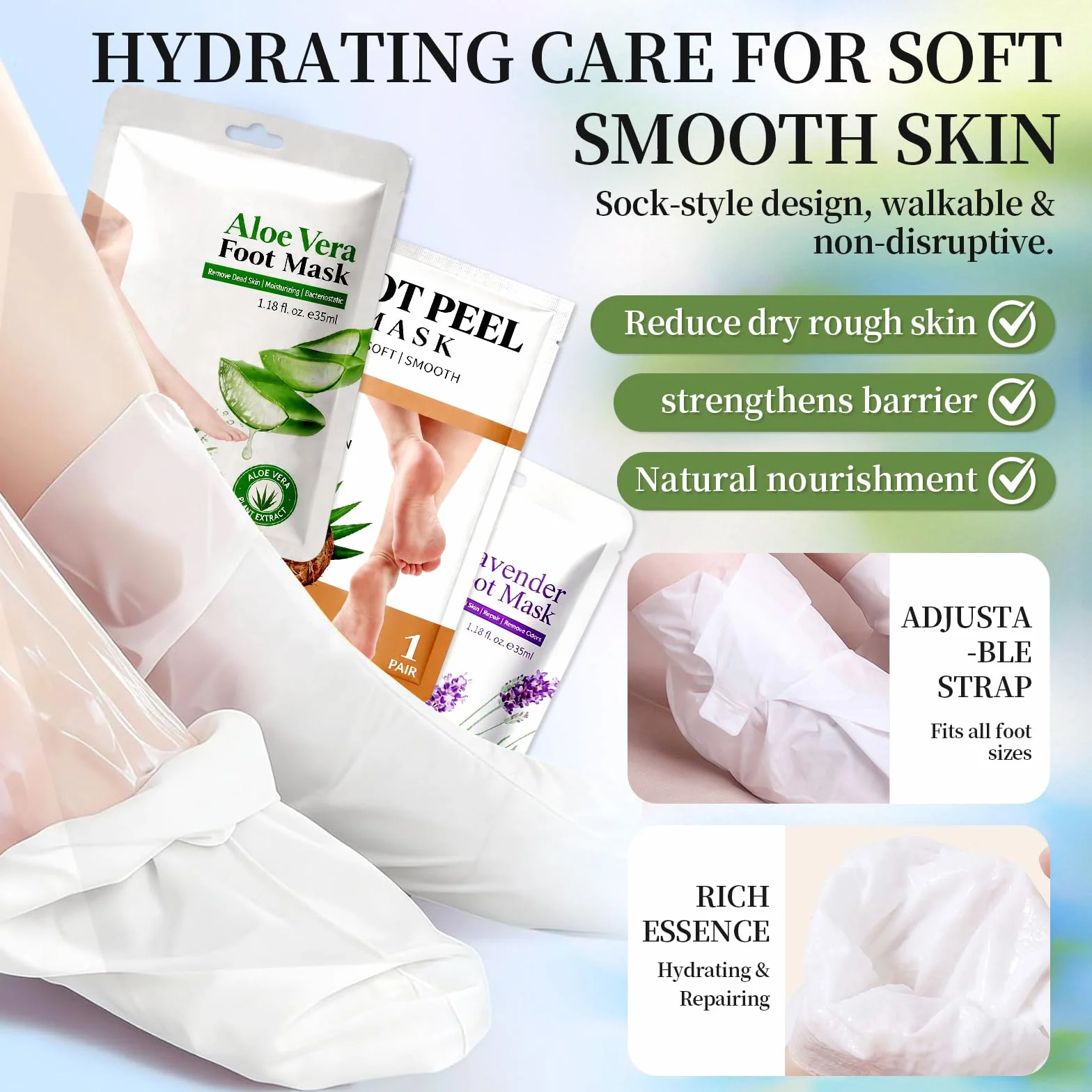 3 Paia Maschera Piedi Esfoliante, Maschera Per Efficace Cura Dei Piedi, Foot Peel Mask Esfoliante E Idratante, Rimuovere Pelle Morta, Desquamazione Di Calli(Aloe Vera + Lavanda + Cocco)