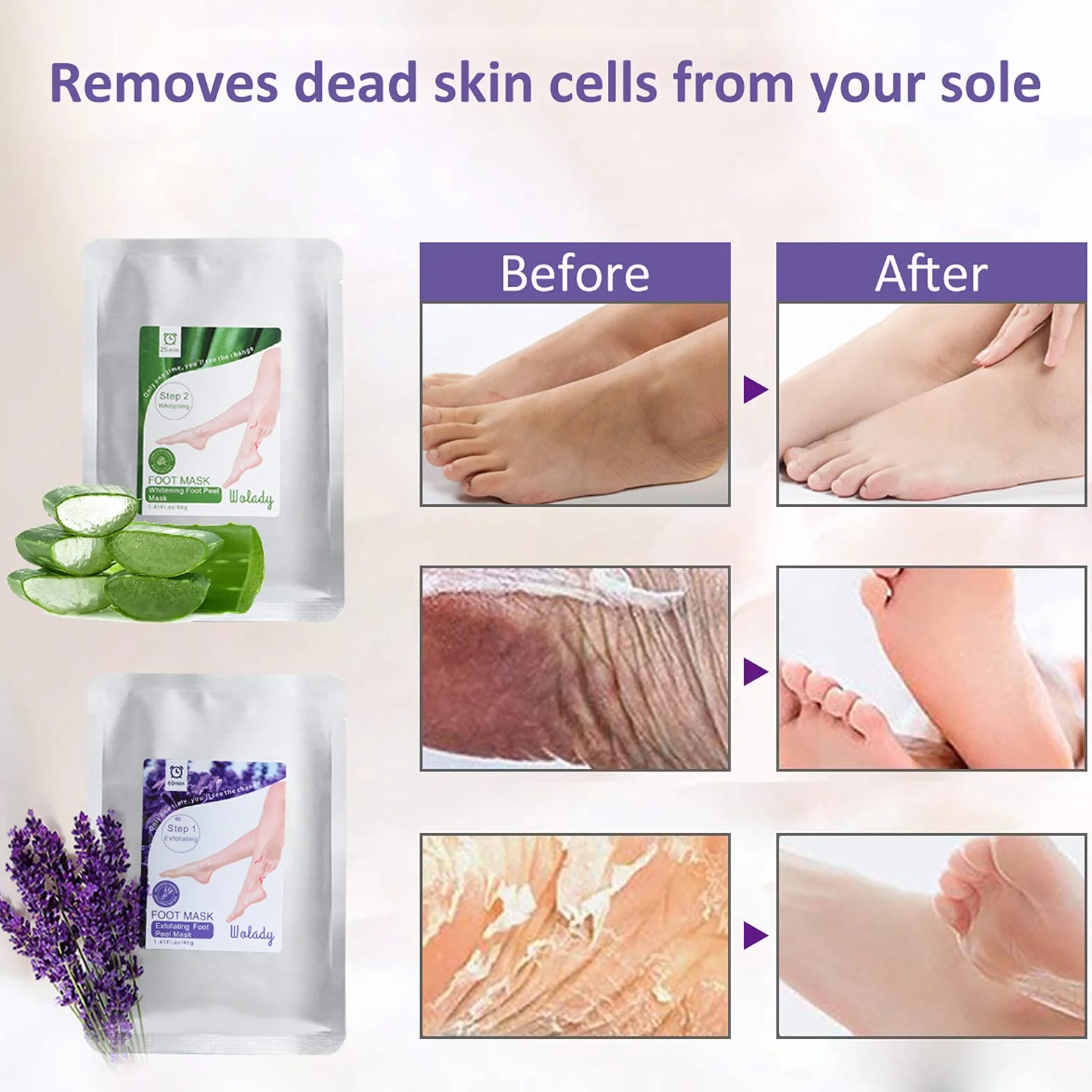 Maschera Piedi Esfoliante,Peeling Piedi Forte,2 Paia 2 Funzioni,Sbiancante Naturale Non Irritante Rimozione Calli Pelle Morta,Odore, Rende Lisci +Bianchi