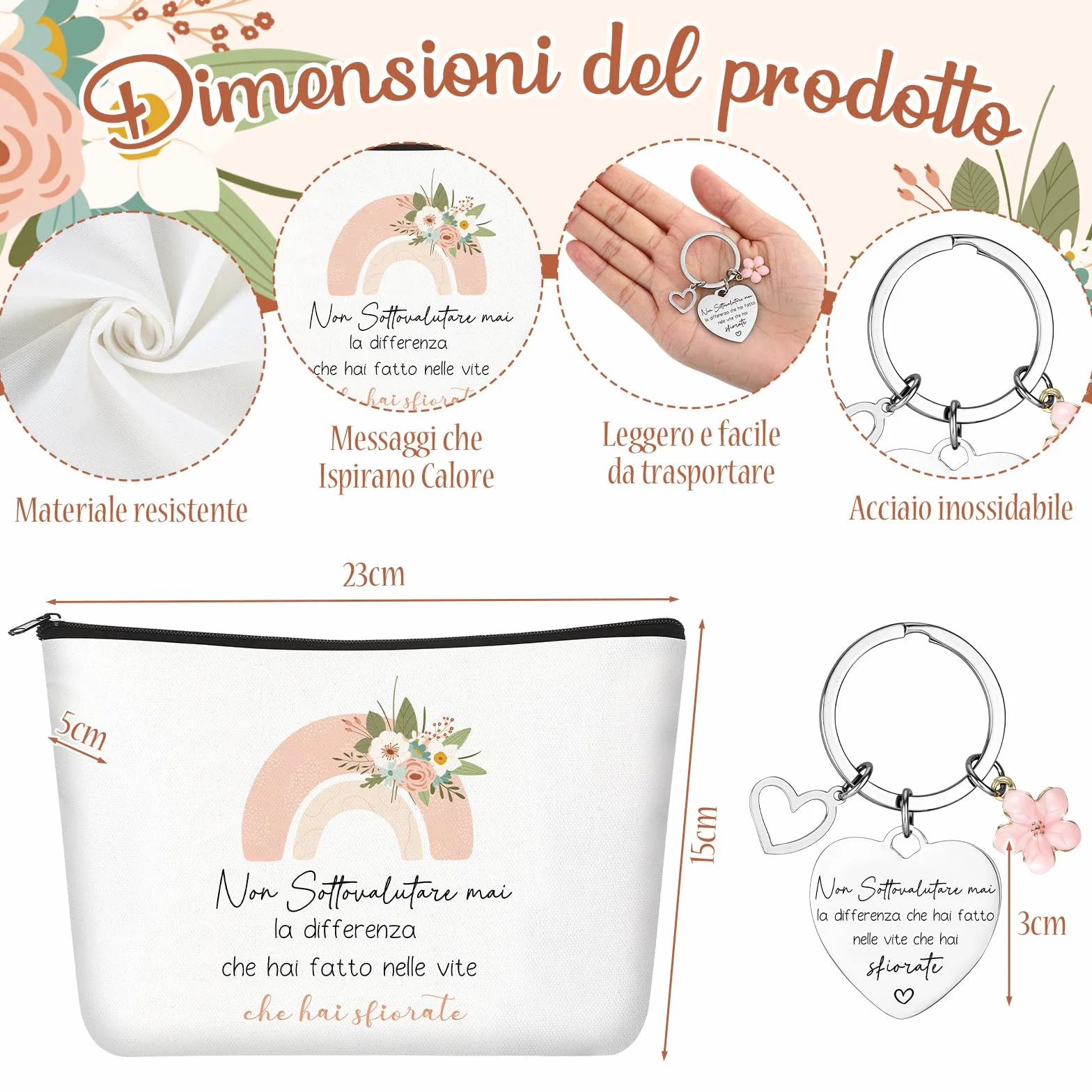 Xuniea Regalo per Maestra Fine Anno, Trousse da Trucco Arcobaleno con Portachiavi Motivazionale, Idee per Insegnante, Collega o Amica, Regalo Laurea, Compleanno, Dimissioni Giorno degli Insegnanti