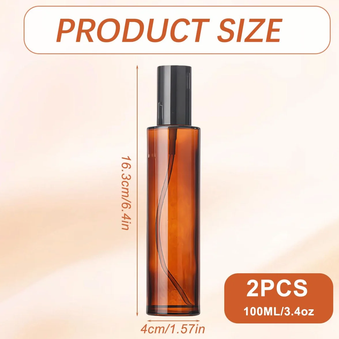 2 flaconi vuoti da 100 ml, ricaricabili, in vetro ambrato, con erogatore a pompa, dispenser di sapone con tappo nero, per fondotinta, crema, trucco, olio, shampoo