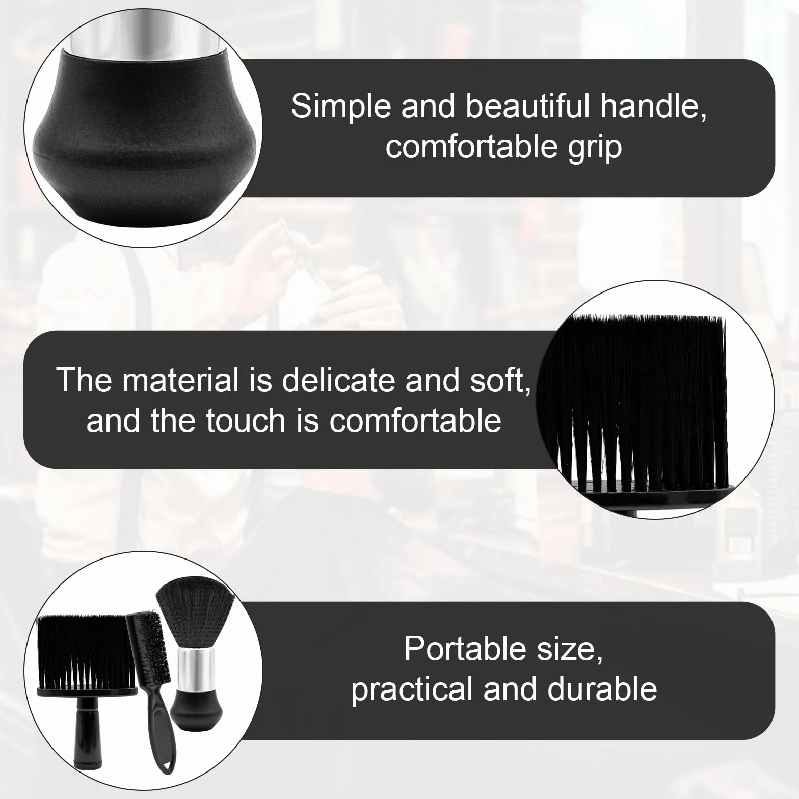 3 pennelli da parrucchiere, set di pennelli per il collo, per parrucchiere, per il collo, per capelli, per il barbiere, per la pulizia dei capelli, per la rimozione della polvere, colore nero