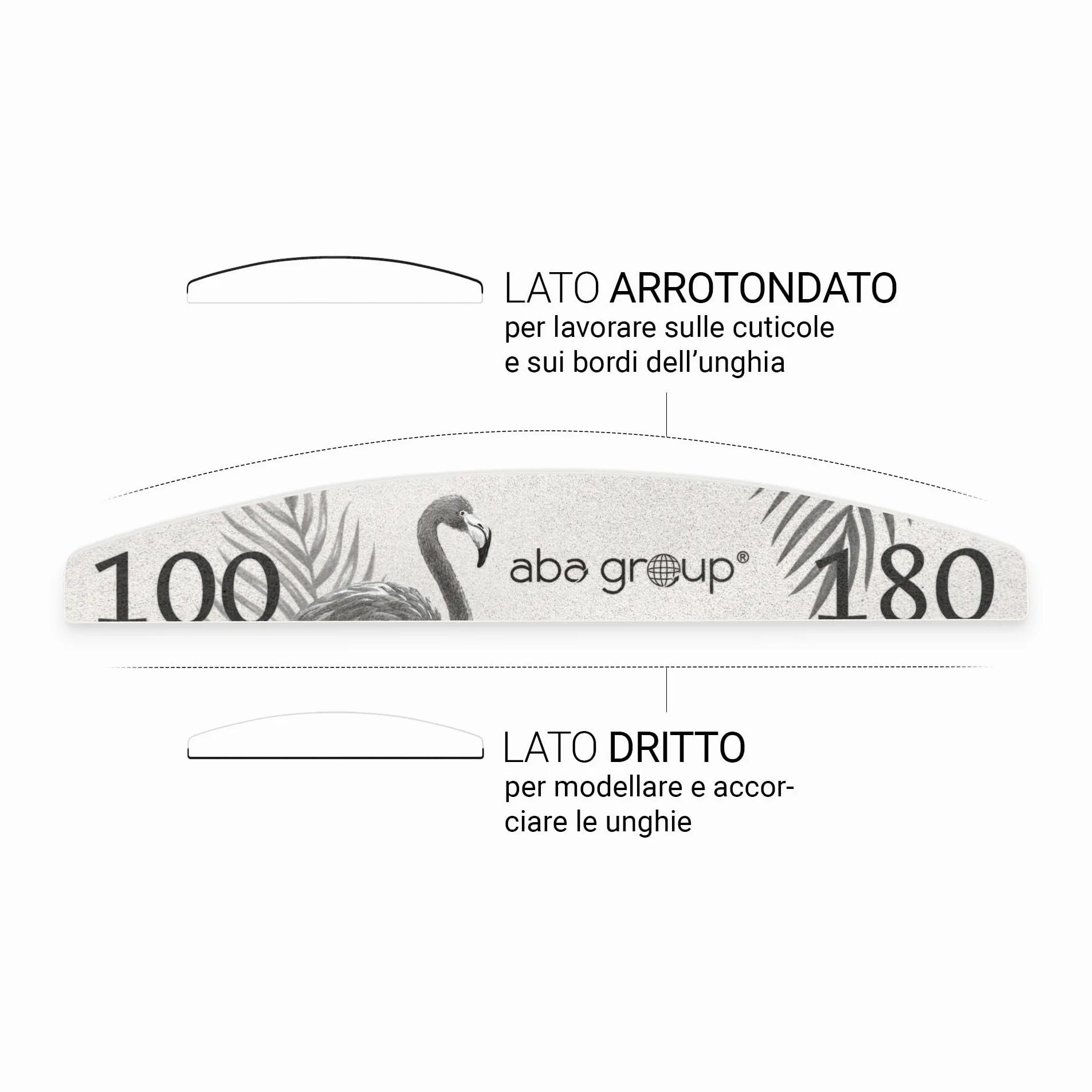 Aba Group 100 lima professionale per unghie a mezzaluna fenicottero Safe Pack 100/180 Slim, resistente, monouso, set di lime per unghie di buona qualità, prodotto in UE