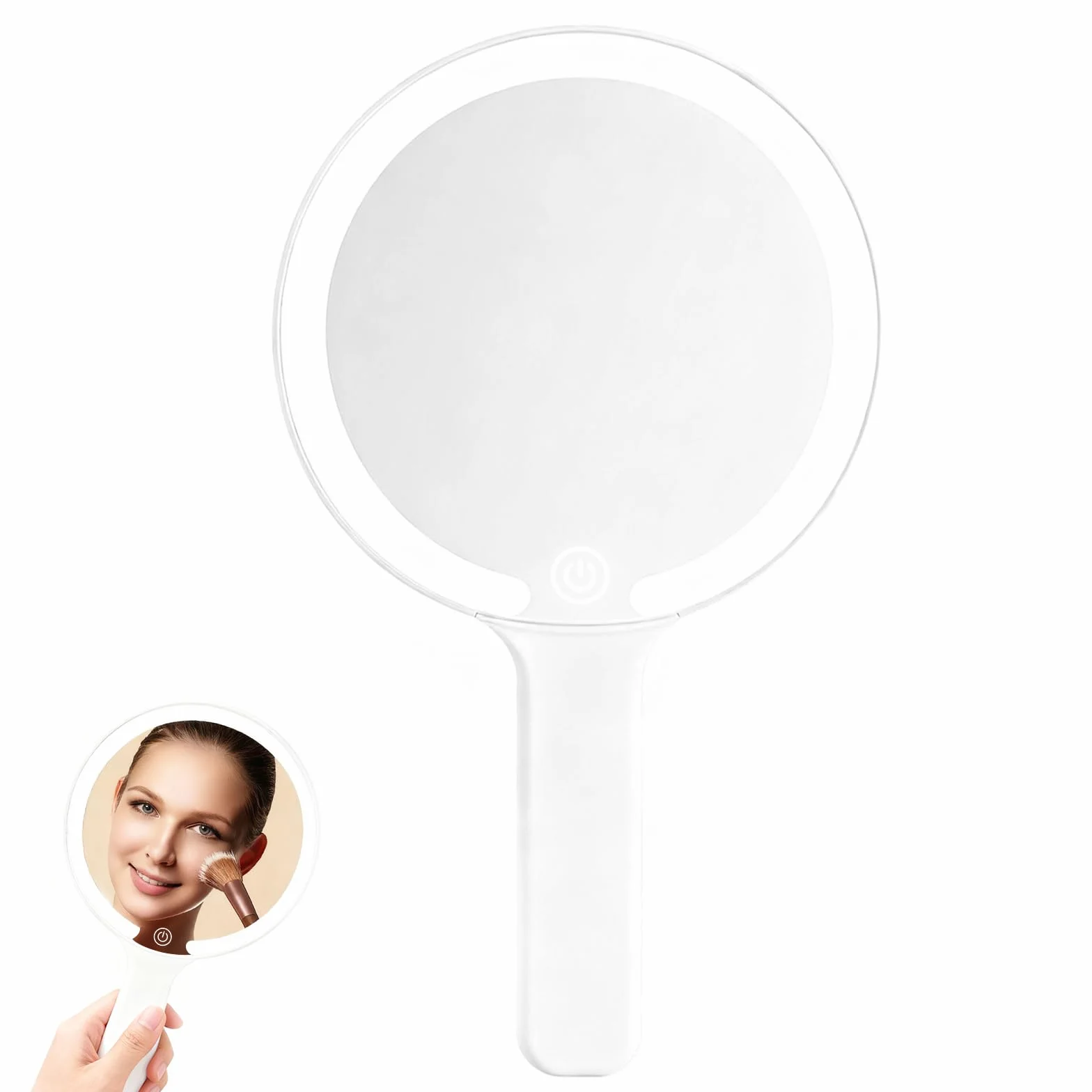 Specchio a Mano con Luce, Specchio da Trucco Ricaricabile Portatile, Interruttore Tocco, 3 Colori Chiari