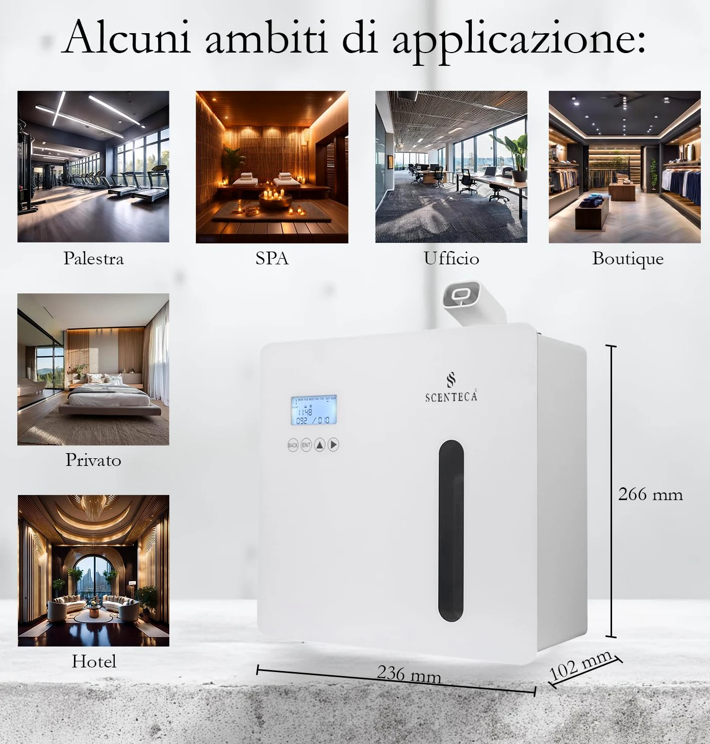 SCENTECA Diffusore elettrico Mod. AD-P7 di oli essenziali a nebulizzazione, con fragranza Tè Bianco e Fiori di Primavera inclusa, copre fino a 300 mq, per casa e ufficio (100 ml)
