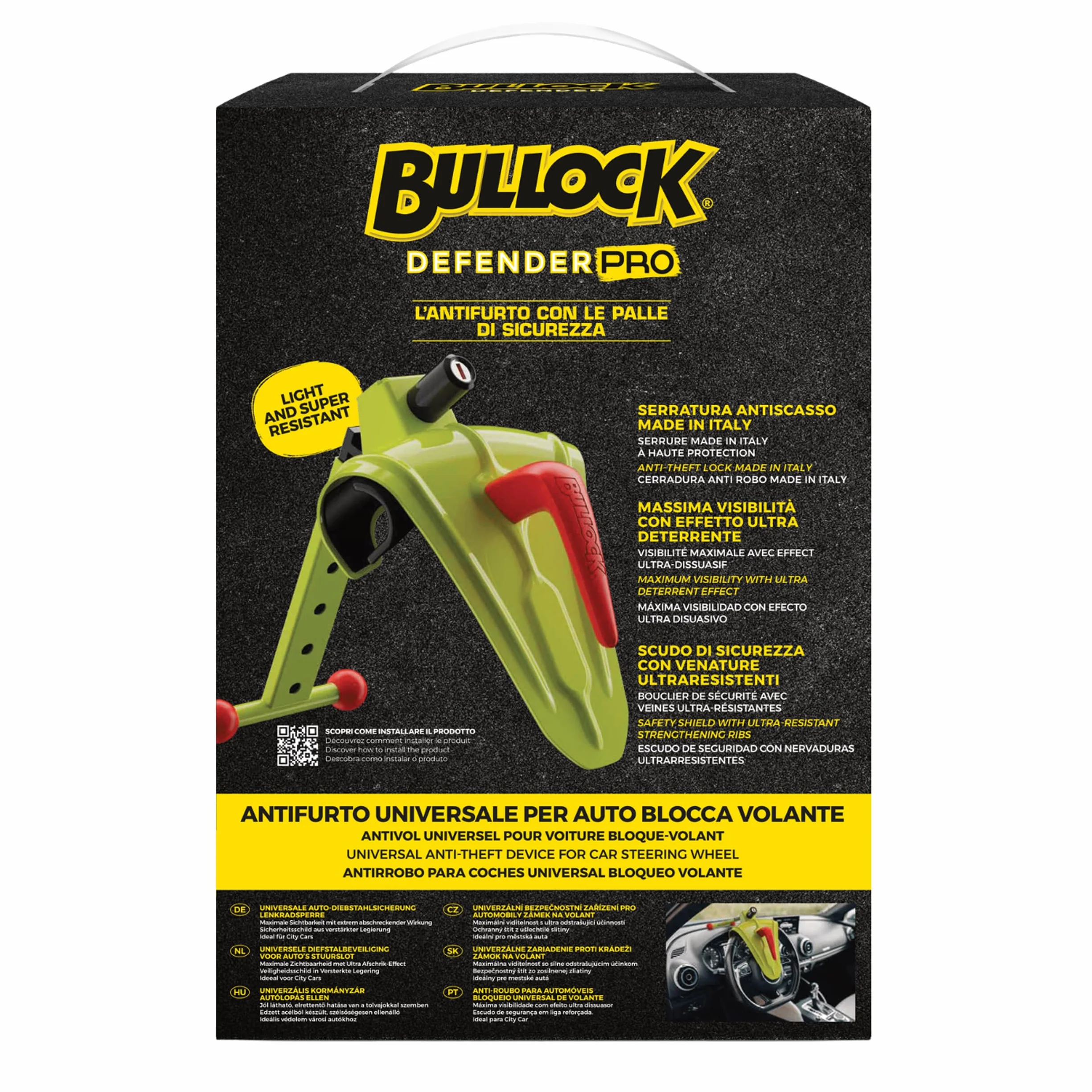 Bullock Defender Pro Blocca Volante Antifurto Universale per Auto, Scudo di Sicurezza in Lega Rinforzata, Giallo