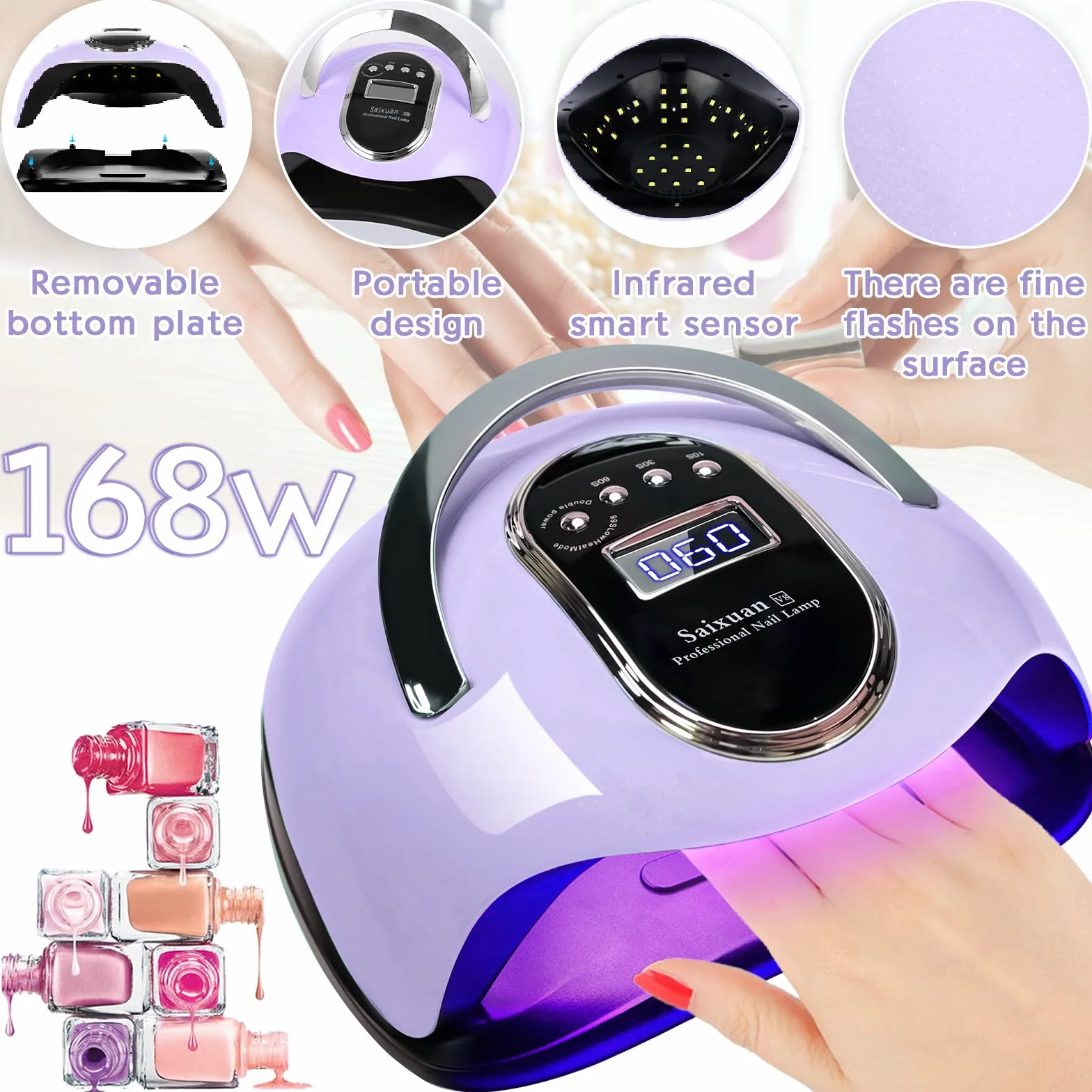 Lampada UV LED Lampada Unghie 168W Professionale Fornetto per Manicure/Pedicure Permanente Smalto Semipermanente 4 Timer con 10s/30s/60s/99s Display LED Automatico Sensore