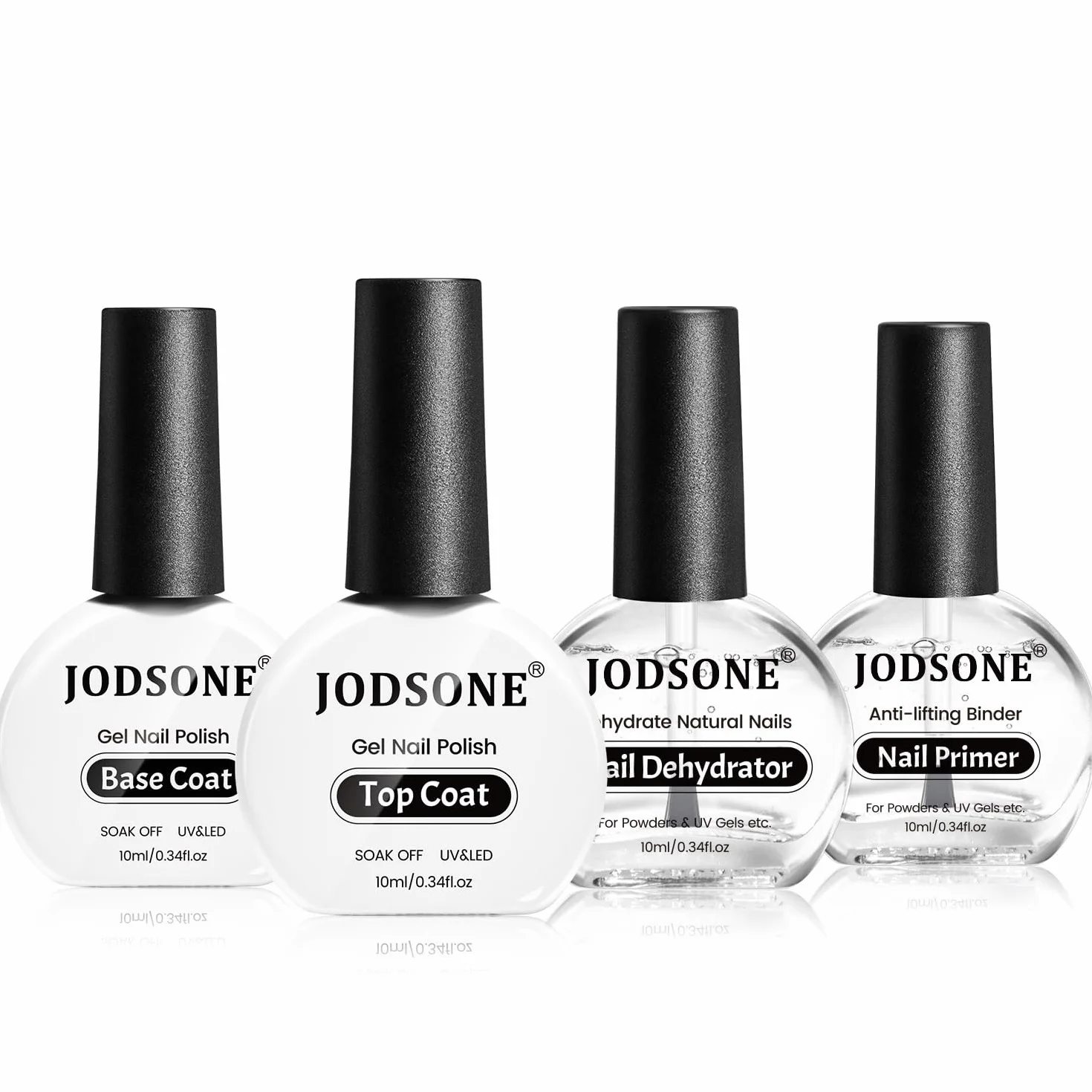 JODSONE 4 Bottiglie 10ML Primer per unghie Base Coat Top Coat Lucido ad asciugatura rapida Nail Art Design Regalo