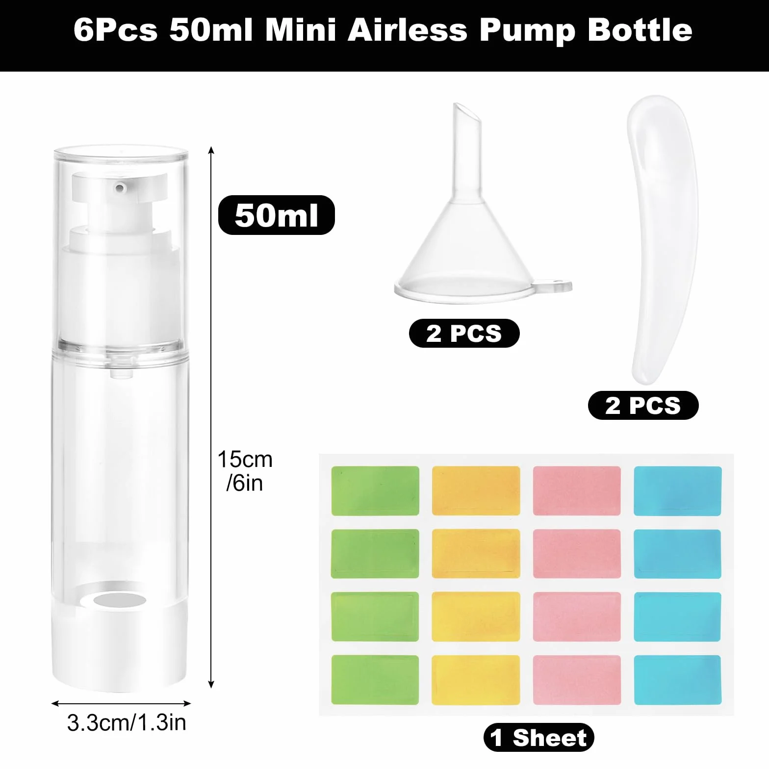 6 Pezzi 50ml Airless Porta Crema Pump, Airless Contenitore Crema Pump, Dispenser per Crema, Dispenser Cosmetico da Riempire, Bottiglie da Viaggio per Lozione, Fondotinta, Olio essenziale