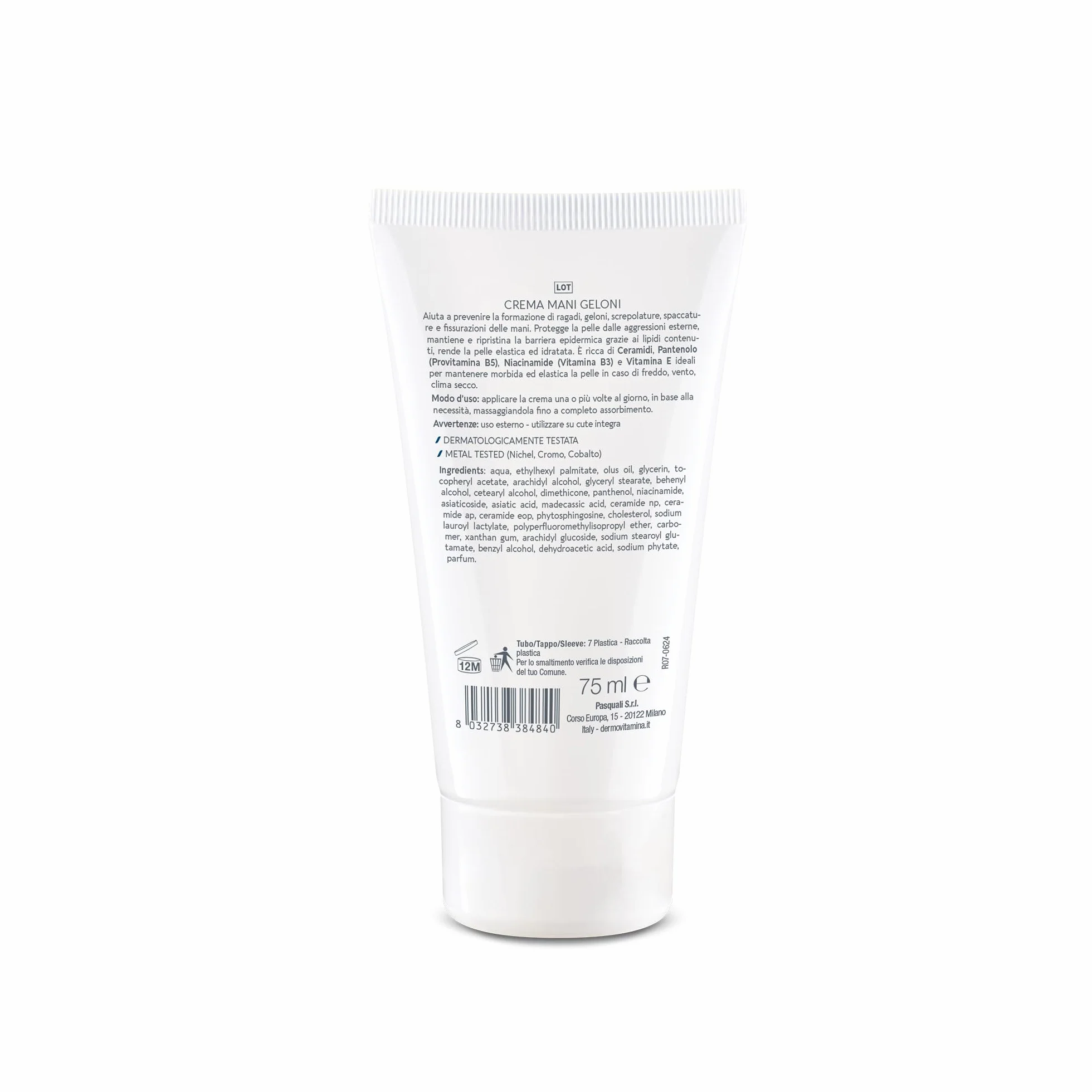 Dermovitamina Crema Mani Riparatrice Pelle Secca Screpolata con Pantenolo Vitamina E Ceramidi 75 ml