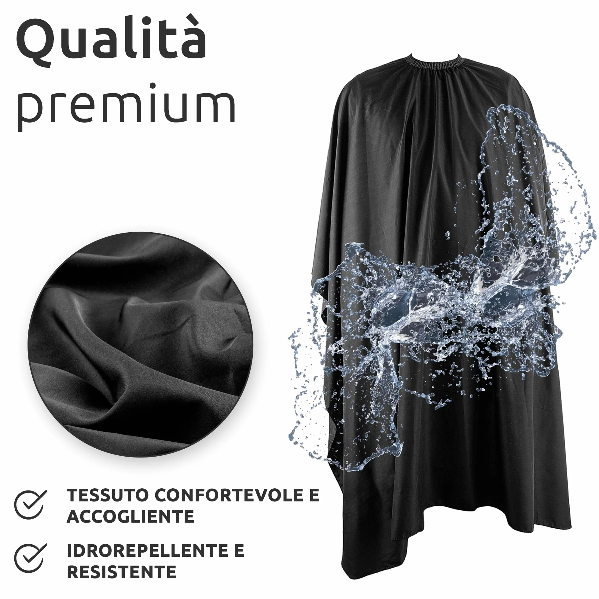 ECENCE Mantella Parrucchieri con chiusura a gancio Nero, 150x120cm, Mantella Barbiere Mantella Taglio Capelli professionale, idrorepellente