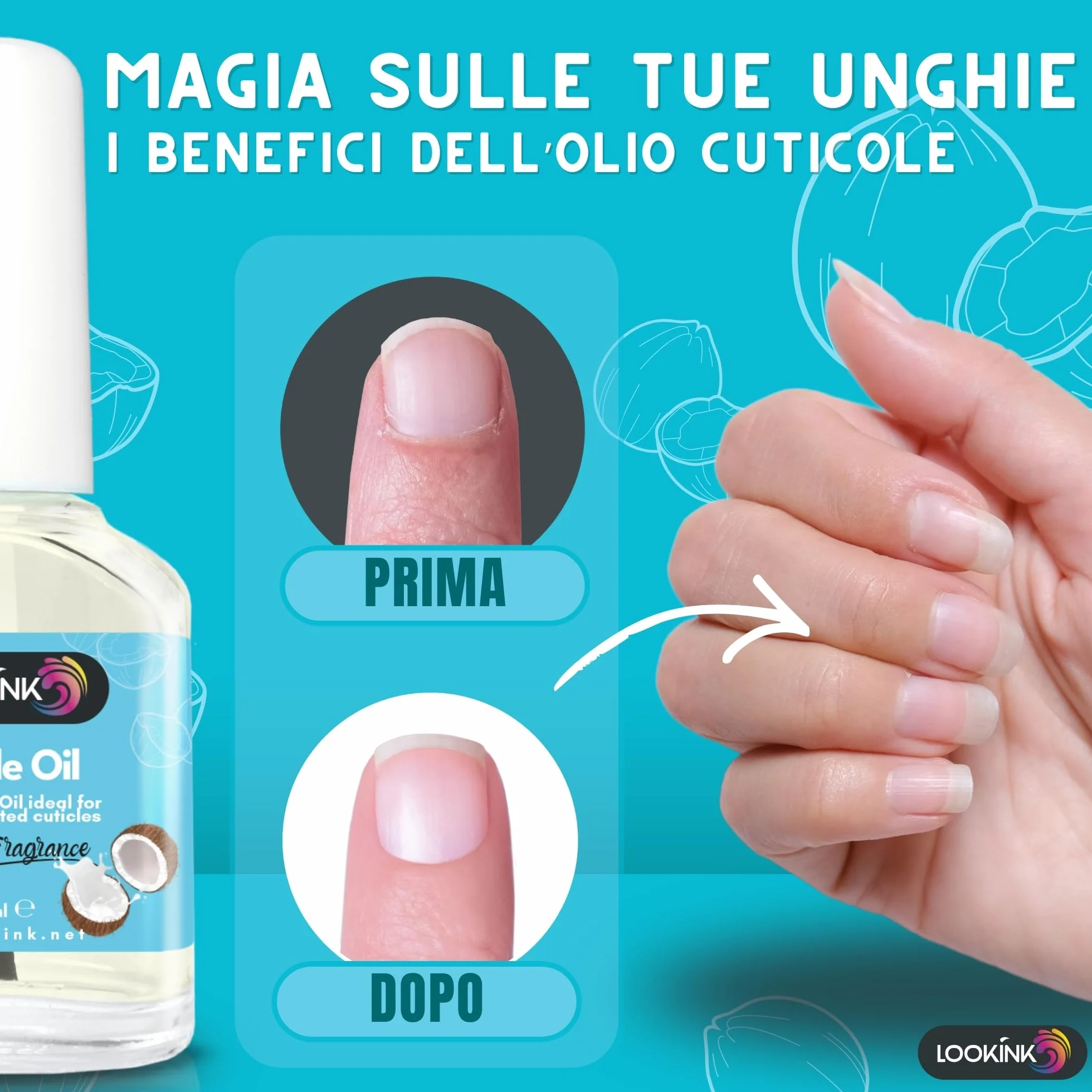 Olio Cuticole Unghie Professionale 12 ml, Fragranza Cocco, Idratante e Nutriente per Cuticole di Mani e Piedi