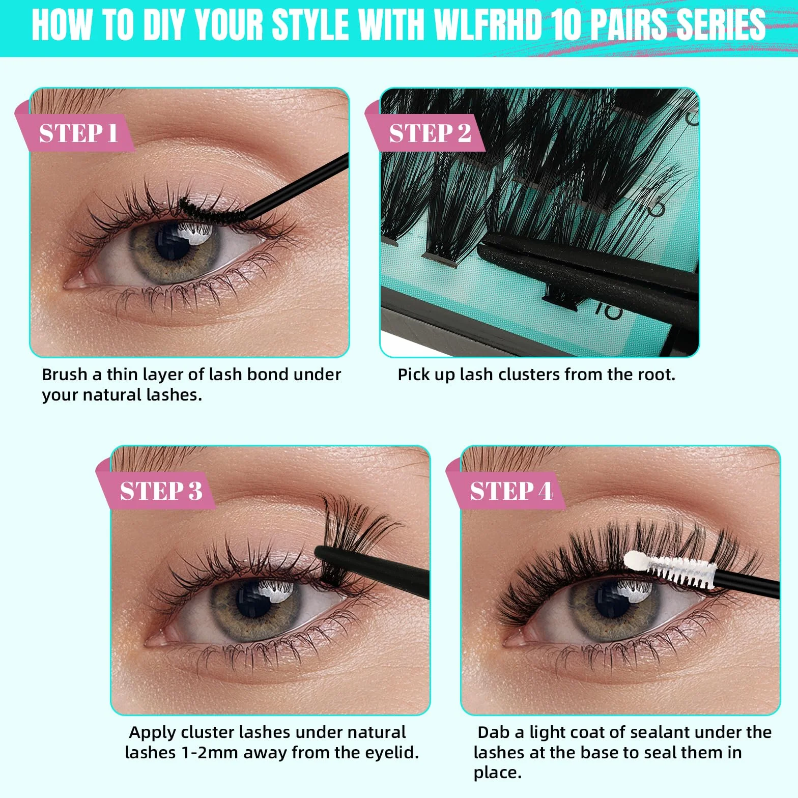 Kit Ciglia Extension 320 pezzi Cluster Lashes colla sigillante applicatore rimozione 60D D-Mix10-16mm