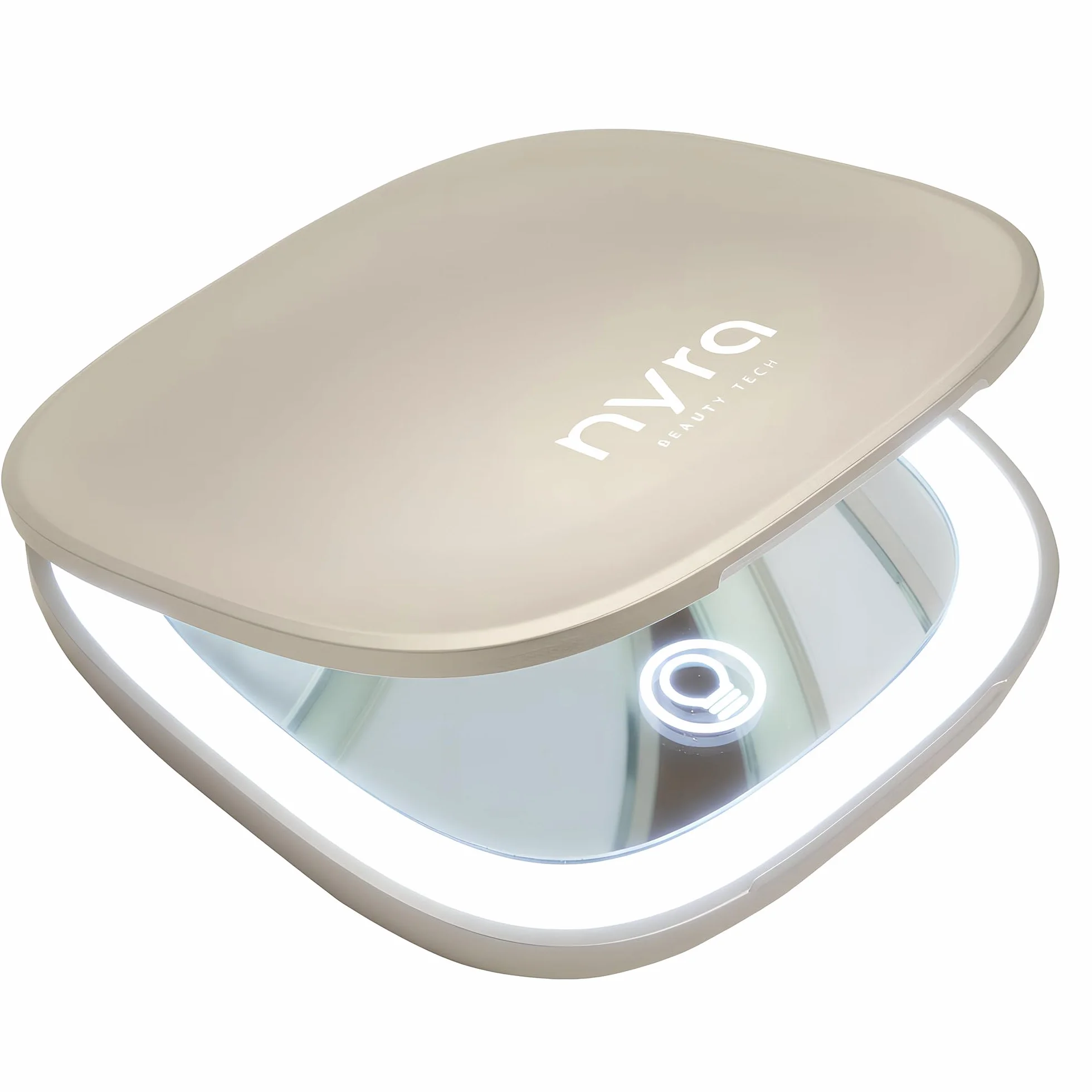 Specchio da viaggio a LED ricaricabile Nyra, 3 modalità luce, luminosità regolabile, ingrandimento x1 x3, batteria 400 mAh, ricarica tipo C