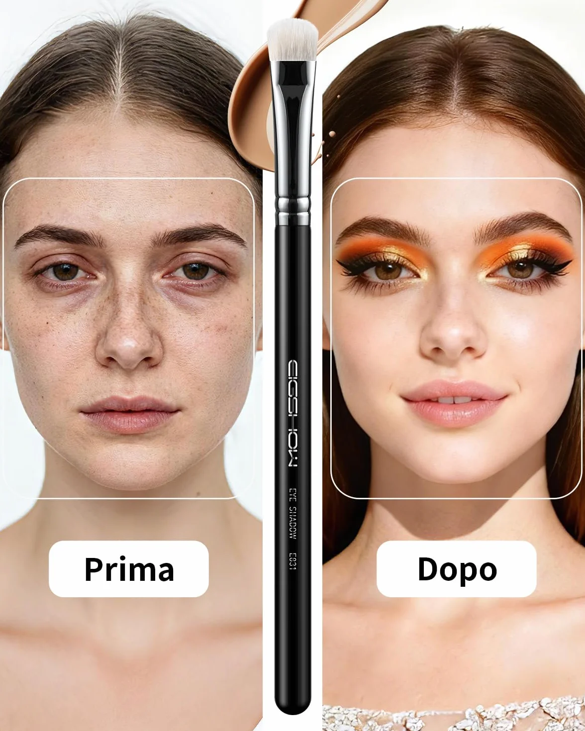 EIGSHOW Pennello per ombretto, Pennello professionale doppio uso ombretto e correttivo con pelo di capra Saikoho, Pennello per trucco occhi premium per sfumare, sbavare e sfumare, nero(E831)