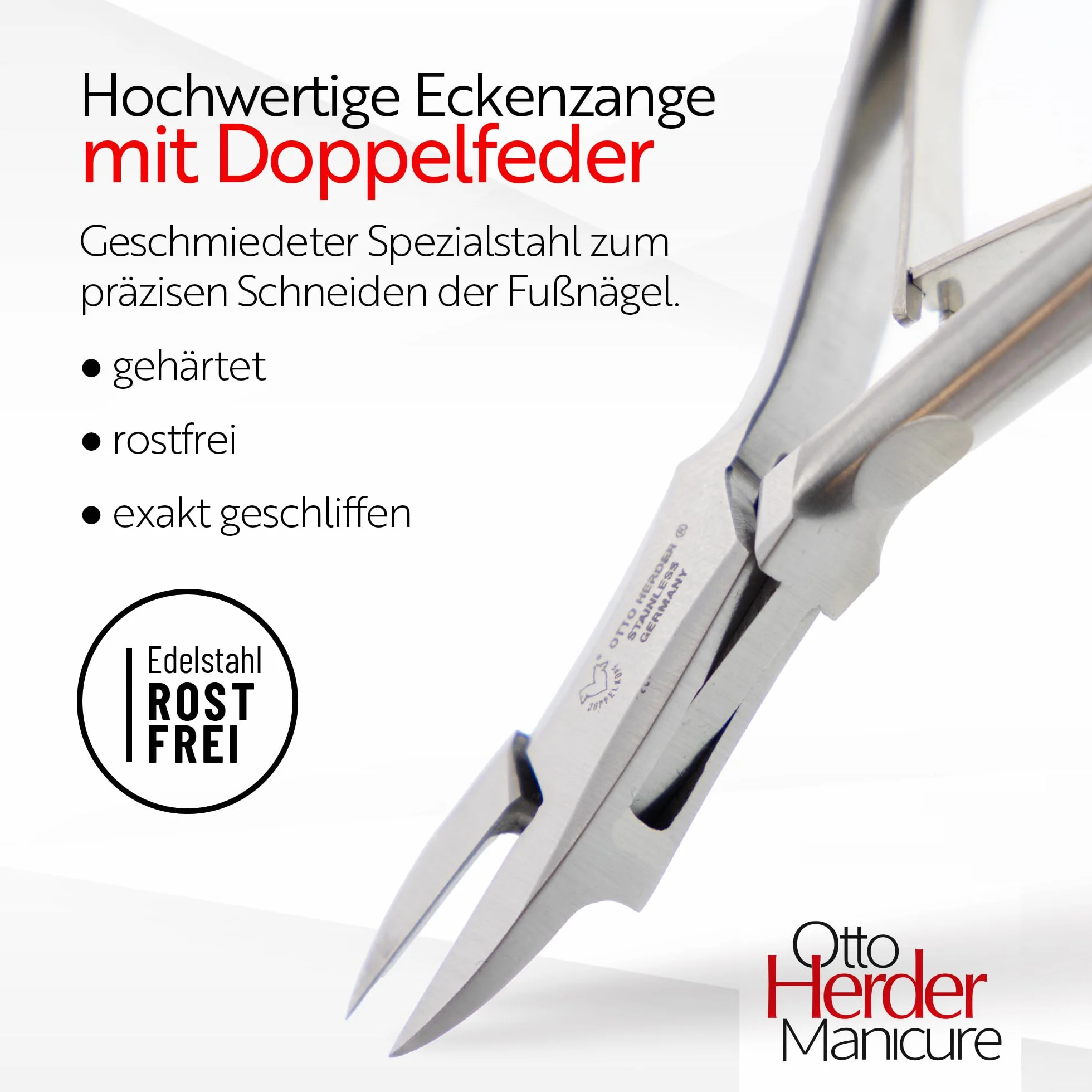 Otto Herder - Pinza per unghie dei piedi, 13 cm, in acciaio inox, con molla e punta particolarmente fine
