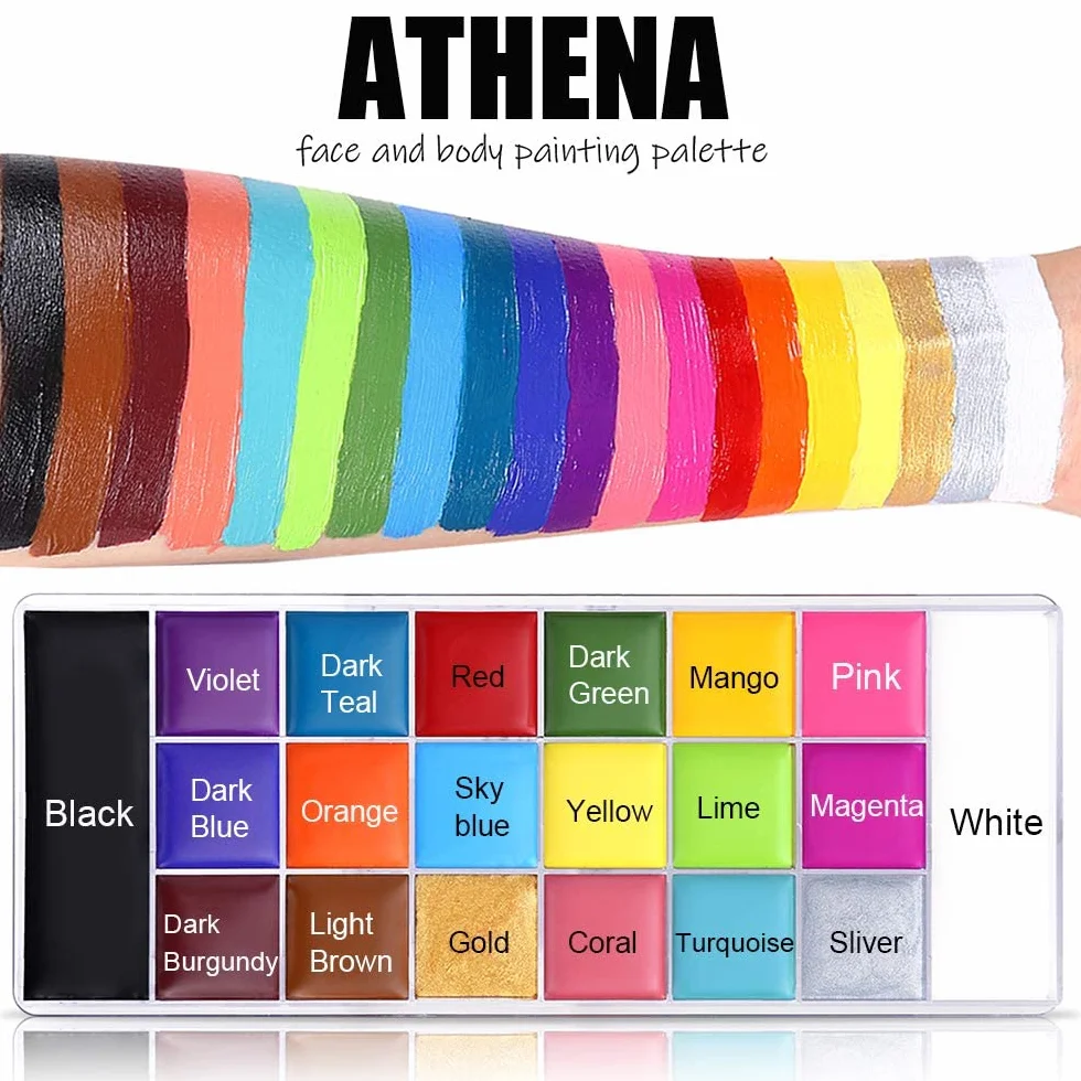 UCANBE Pittura per Viso 20 Colori con Pennelli,Body Painting Colori per Trucco Halloween Durevole,Colori per Pancia Gravidanza,Trucco Teatrale,Effetti Speciali