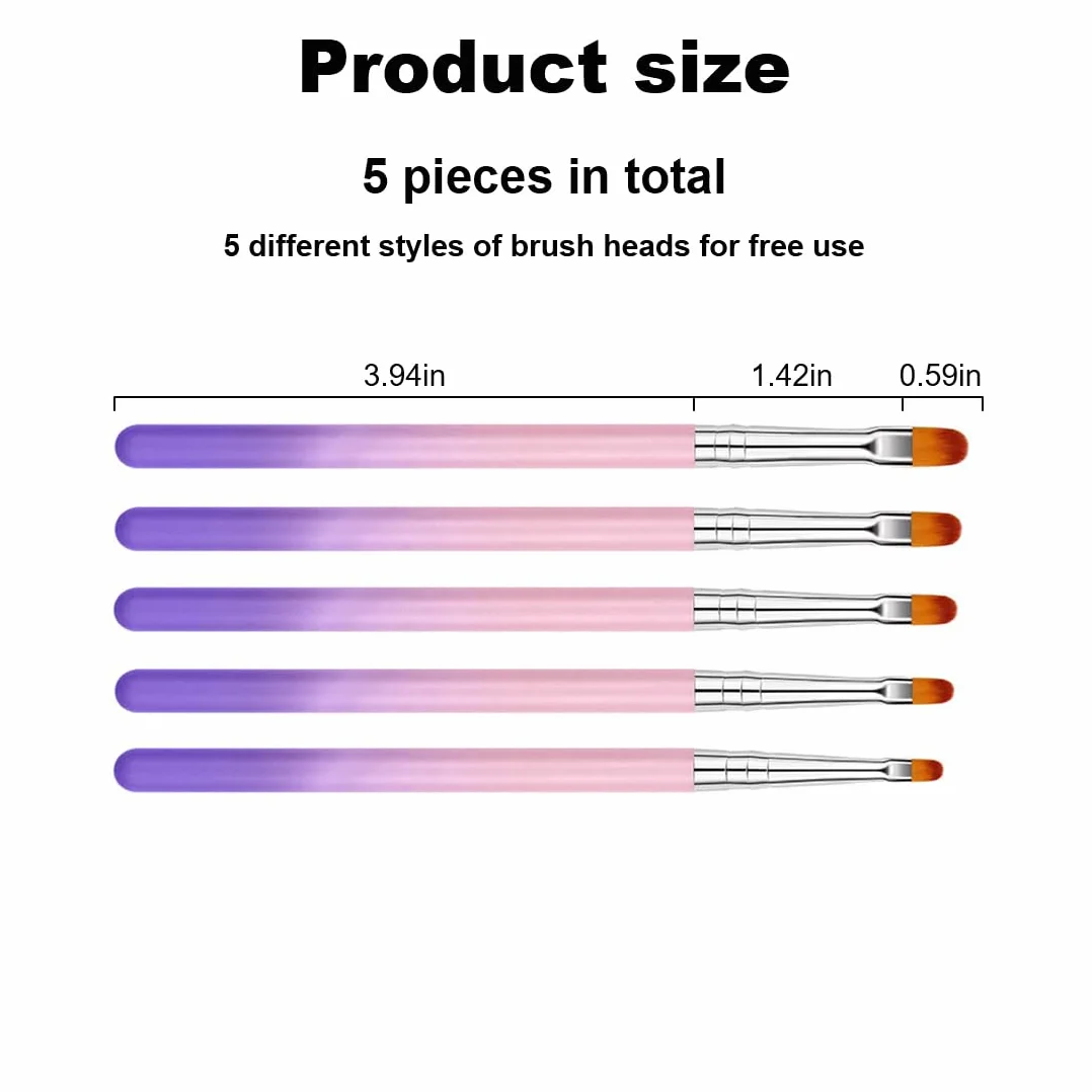 Set di 5 pennelli per unghie – Pennello professionale in gel e acrilico per unghie – Pennello gel per nail art – Pennello acrilico per unghie – Set di pennelli per unghie in gel