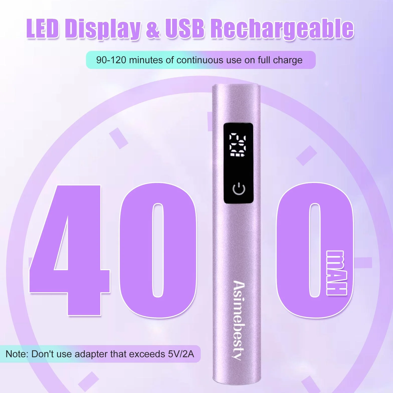 Mini Lampada UV LED Unghie, Lampada UV Unghie Piccola 3W, Lampada Gel Unghie con Supporto, 20/60/90S Timer, Ricaricabile Portatile Torcia per unghie Gel Asciugatura Rapida Viola