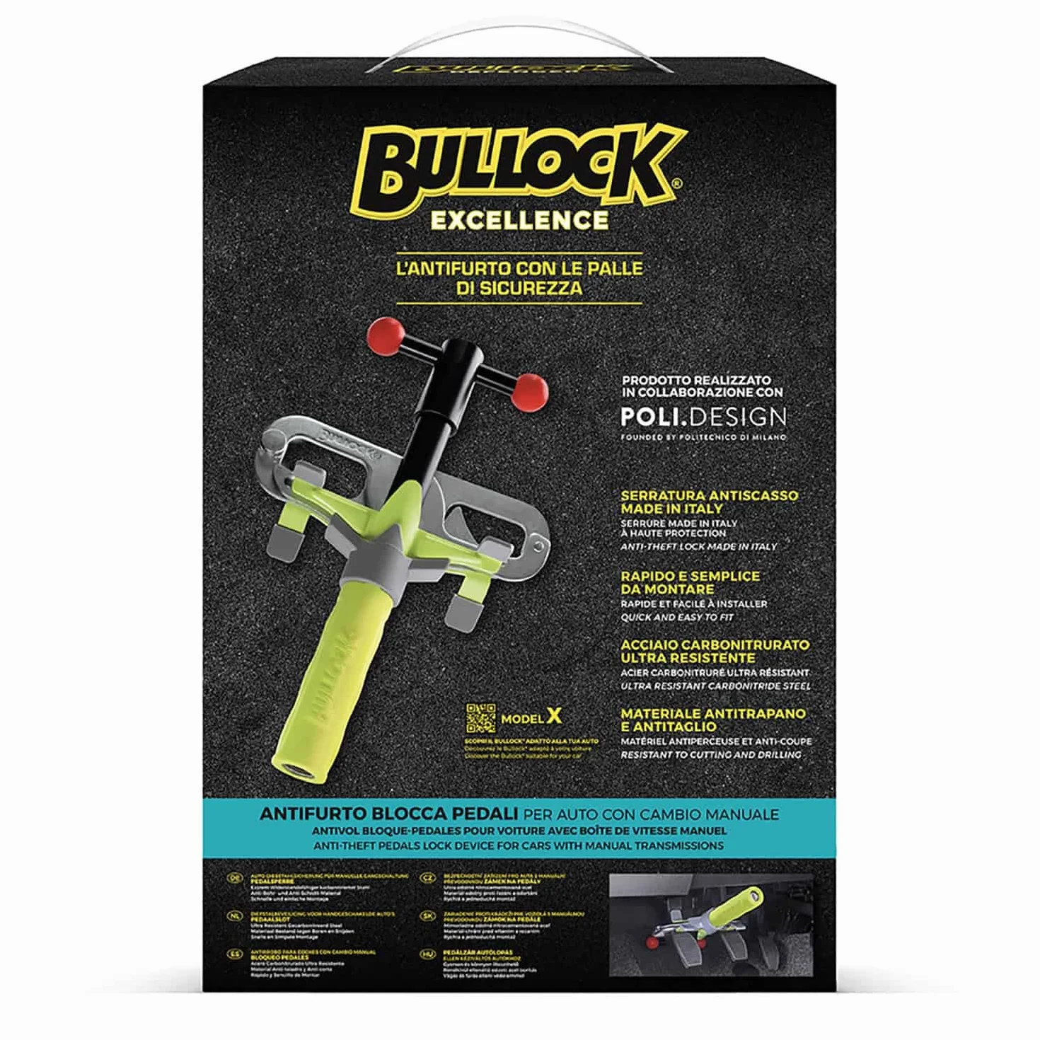 Bullock Excellence Modello X Antifurto Meccanico per Auto Cambio Manuale Acciaio Carbonitrurato Blocca Pedale