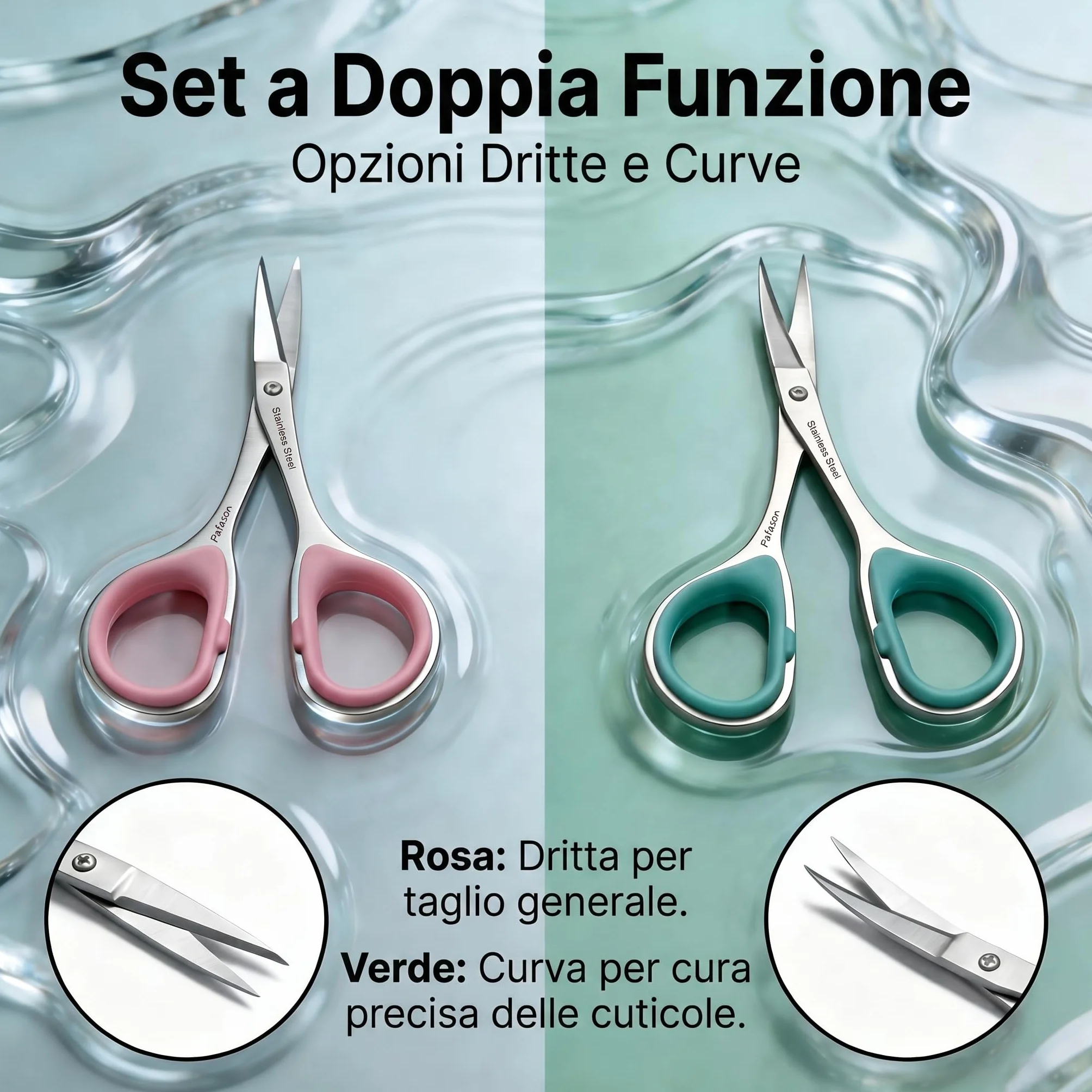 PAFASON Piccolo Forbici Cuticole Set 2 Pezzi Curvo Dritto Precisione Manicure Pedicure