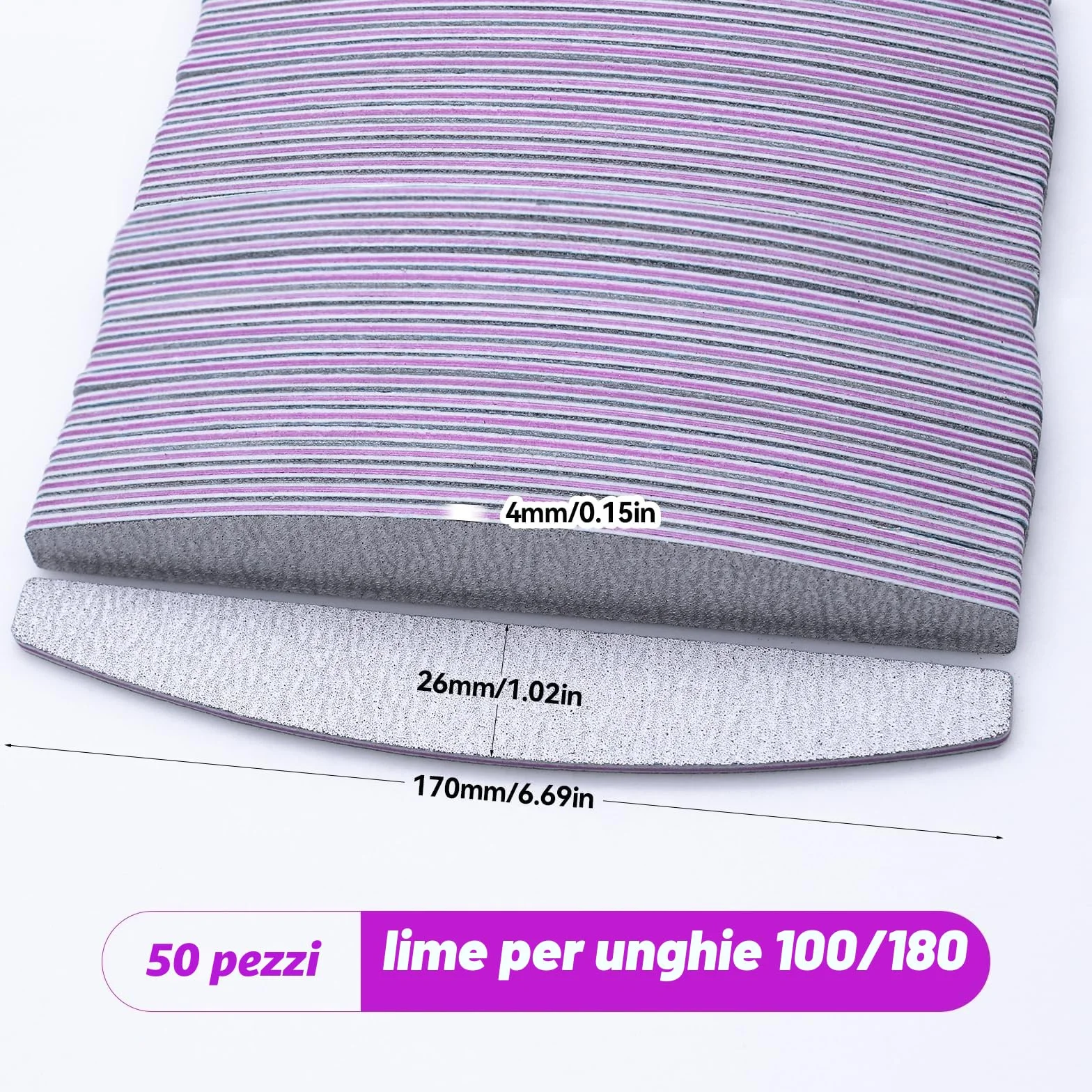 50 Pezzi Lime per Unghie 100 180, Lima per Unghie, Lima Unghie Professionale a Doppia Faccia, Riutilizzabile Lima 100/180 Unghie per Uso Domestico e Salone