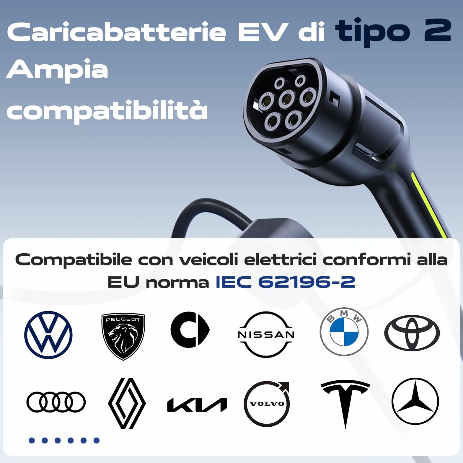 Colonnina Ricarica Auto Elettrica 3.6KW 5M Cavo Tipo 2 Spina Schuko 6-16A Wall EV Box VDLPOWEREU Monofase IP65