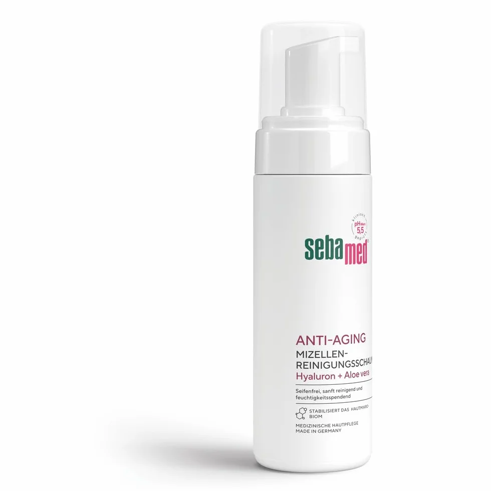 SEBAMED Schiuma detergente per micelli anti-età per la pulizia del viso, per uomini e donne, per la rimozione del trucco, per pelli grasse e impure, con acido ialuronico e aloe vera, 150