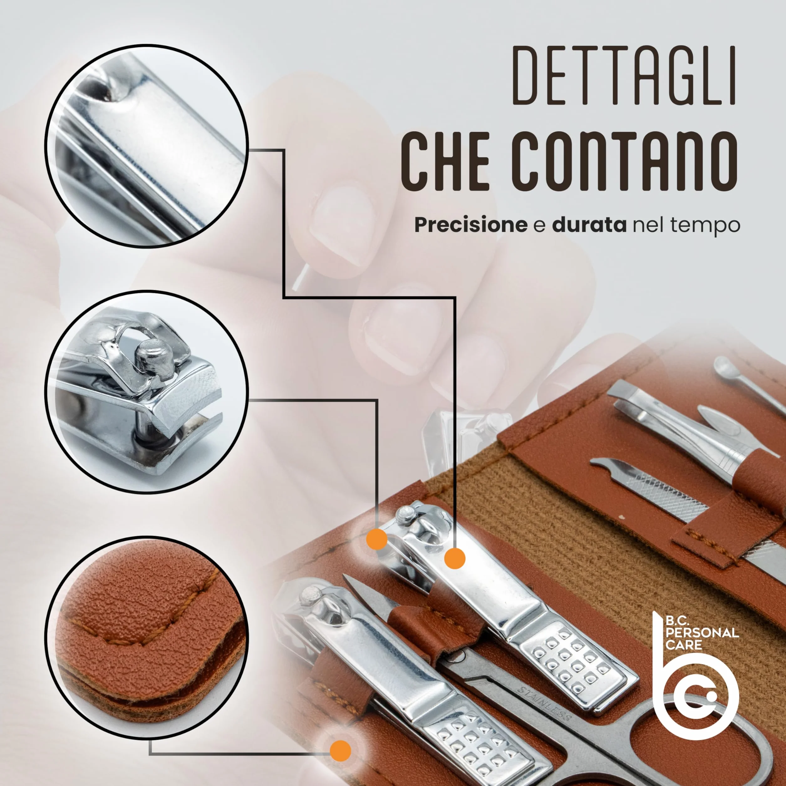 Set Manicure 7 in 1 con Pochette - Kit Unghie Mani e Piedi da Viaggio con Pinzette Tronchesi Forbicine Lime