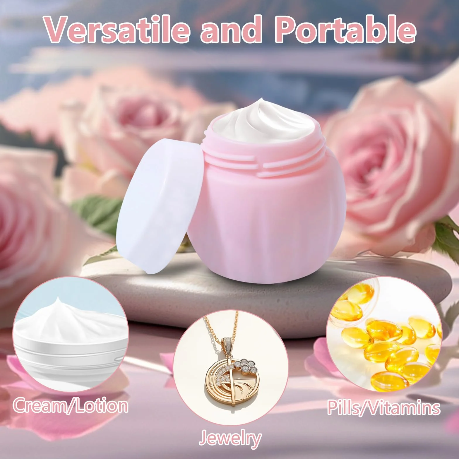 Janety 4 Pezzi Contenitori da viaggio per articoli da toeletta, 50 ml Porta Creme da Viaggio, Barattoli in Silicone per Crema con Sacchetto Trasparente, Etichette e Piccole Spatole