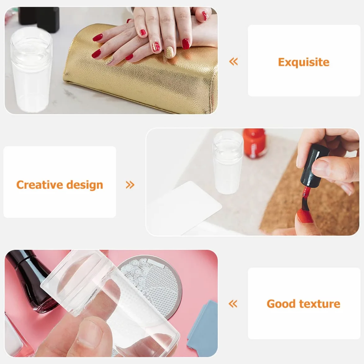 FRCOLOR 10sets Stamper Per Unghie Silicone Per Nail Art Raschietti Inclusi Perfetti Per Punta Francese e Decorazioni Eleganti Facile Da Usare e Resistente