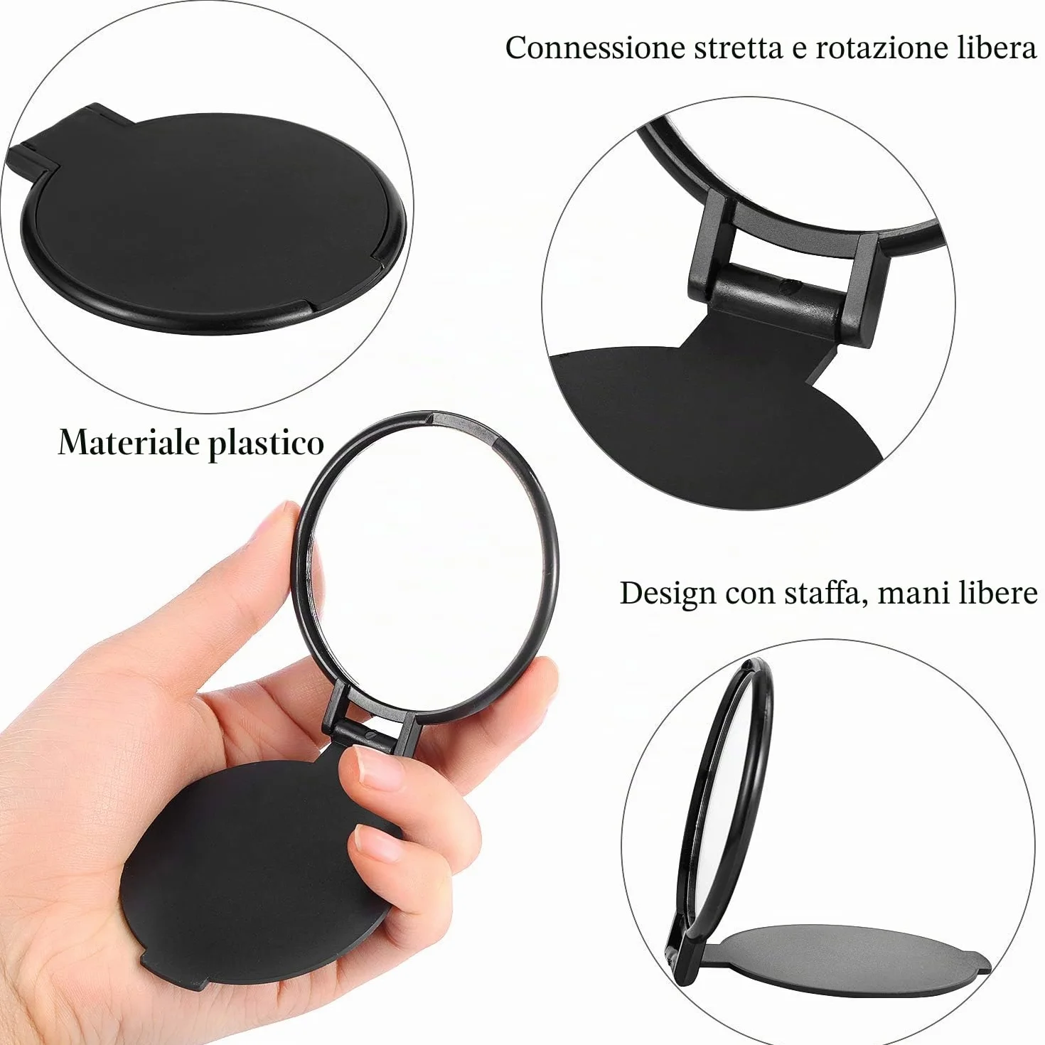 Mini Specchio Compatto Pieghevole Rotondo Portatile Trucco 24 Pezzi 2 Colori Nero Bianco