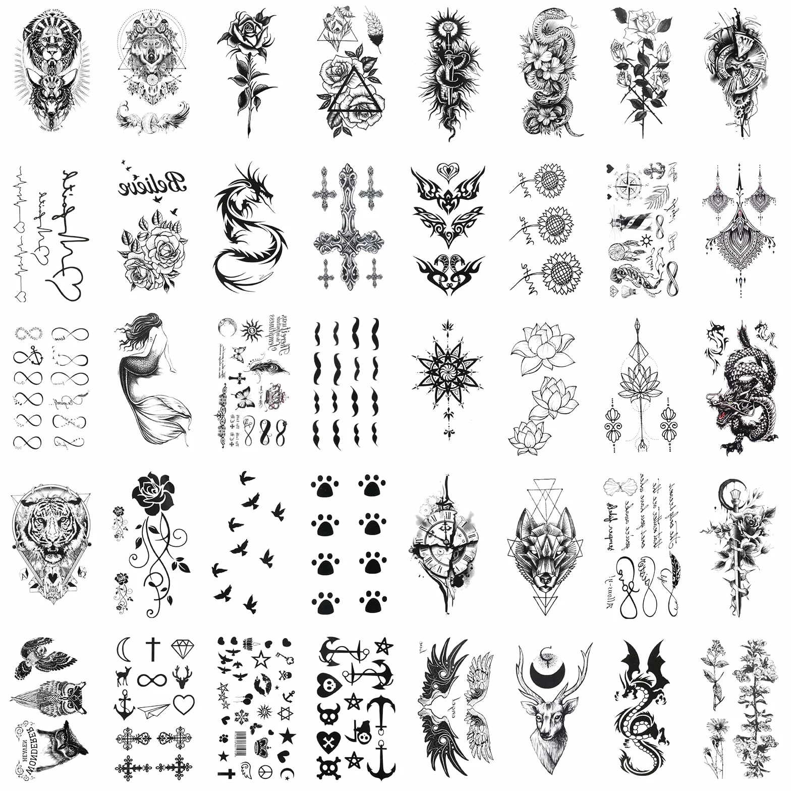 ACWOO Tatuaggi Temporanei Set, 40 Fogli Nero Tatuaggi Finti per Uomo o Donna, Impermeabile Braccio Tatuaggio Piccolo Tatuaggio, per bambini Adulti Uomini e donne