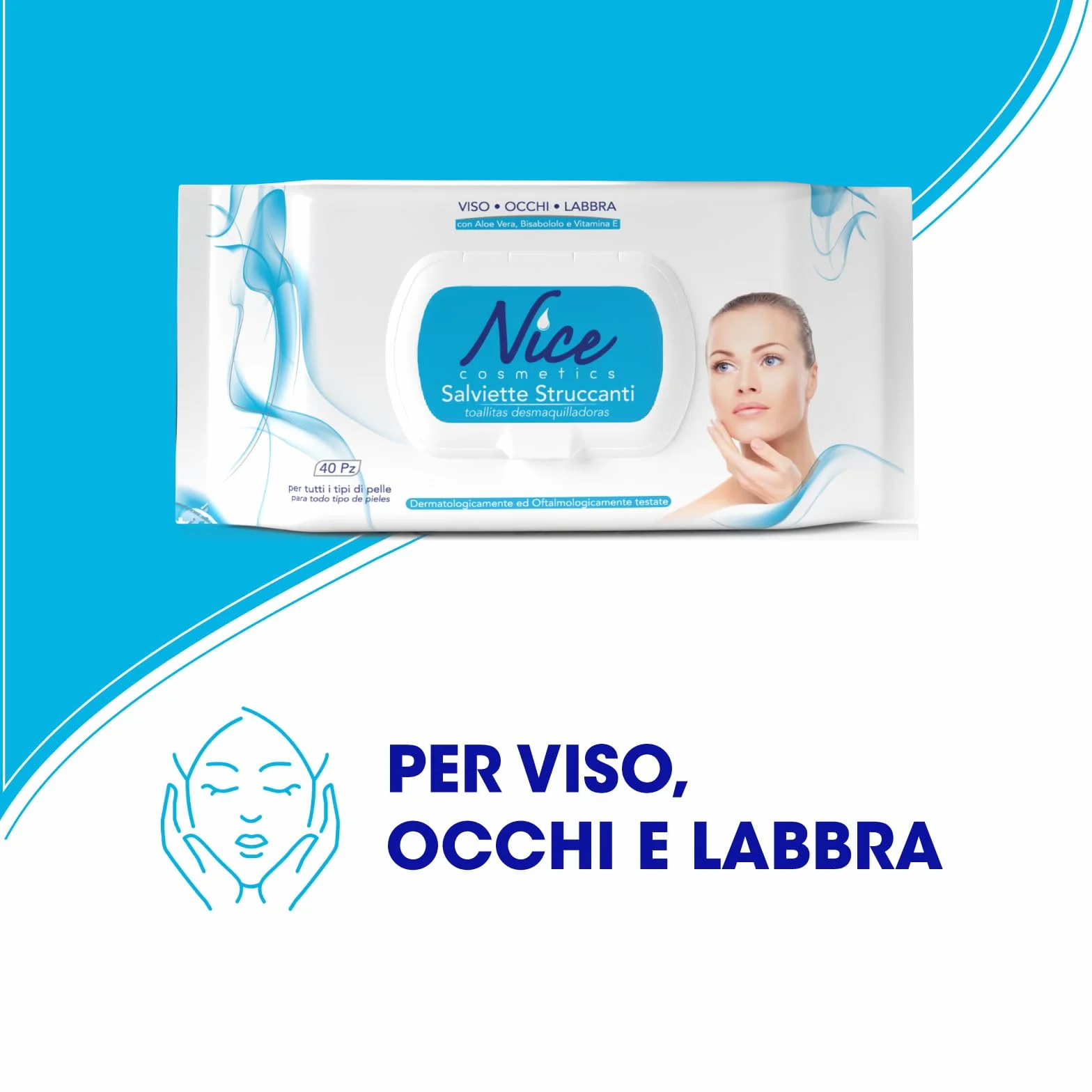 Nice Salviette Struccanti Viso Occhi Labbra Aloe Vera Bisabololo Vitamina E Dermatologicamente Oftalmologicamente Testate 40 Salviette