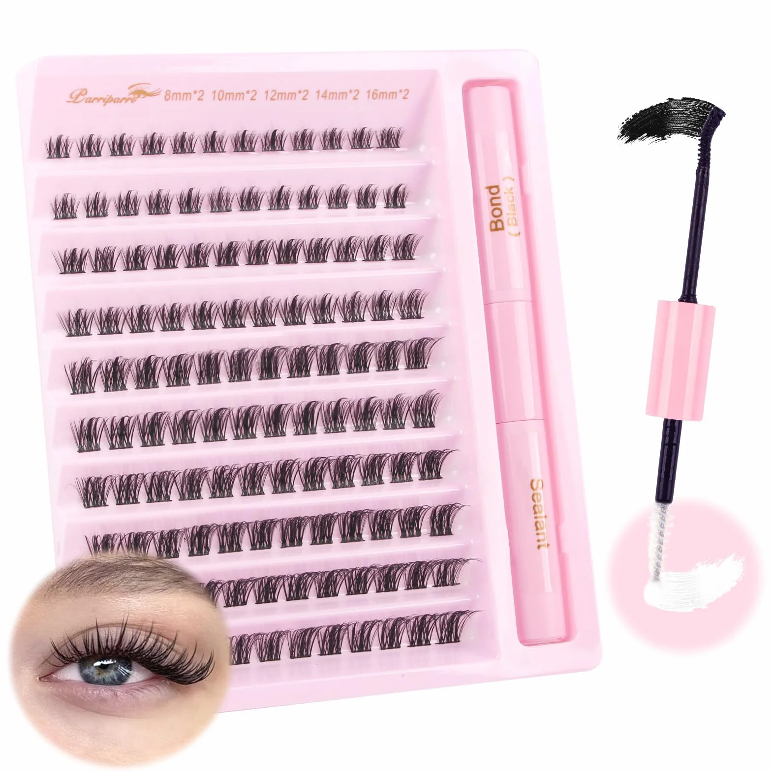 Parriparri Ciglia Finte Kit con Colla Naturali Ciuffetti Bond e Seal Morbide Extension Ciglia
