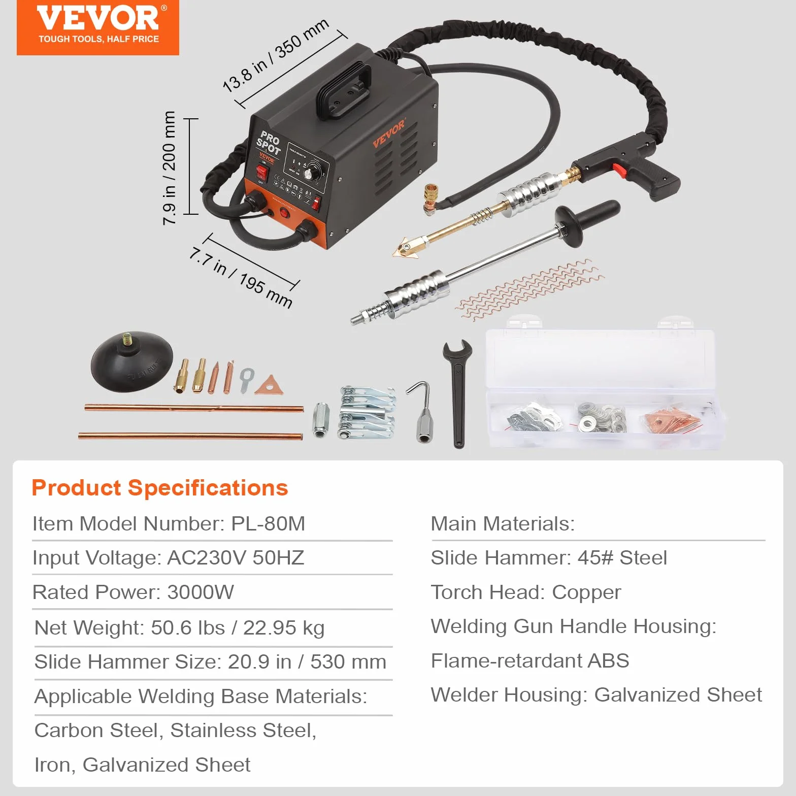 VEVOR Kit Estrattore per Carrozzeria 3KW, Stazione Saldatrice per Rimozione Ammaccature a Punti 6 Modalità