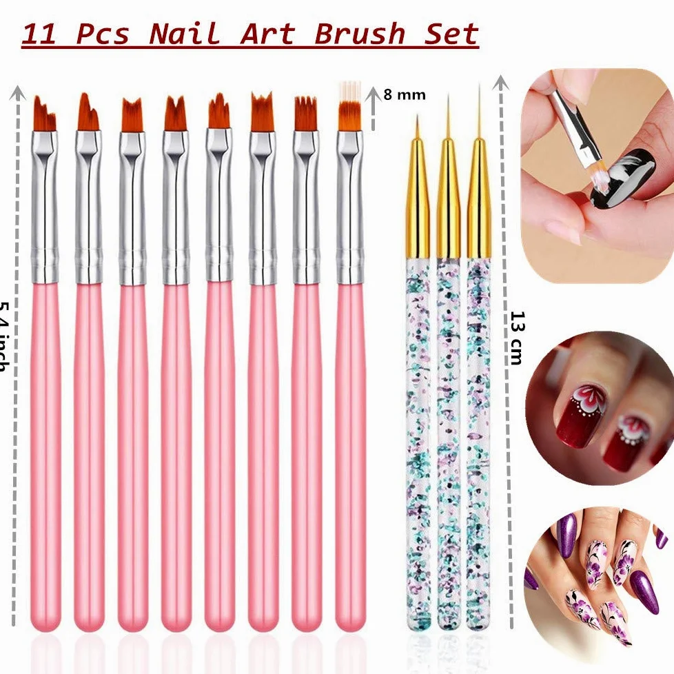 FULINJOY 11 pz Nail Art Brush Set, UV Gel Pittura Penna Nail Flower Pittura Pennello Gel Gradiente Nail Painting Design Penna, Nail Liner Pennelli